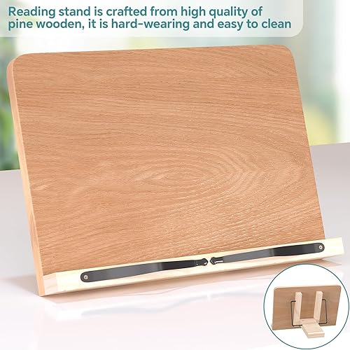 Miniatura 2 de Soporte de lectura de libros, 8 bandejas de altura ajustable con clips de papel elásticos para libro de textolibro de cocinapartituras de