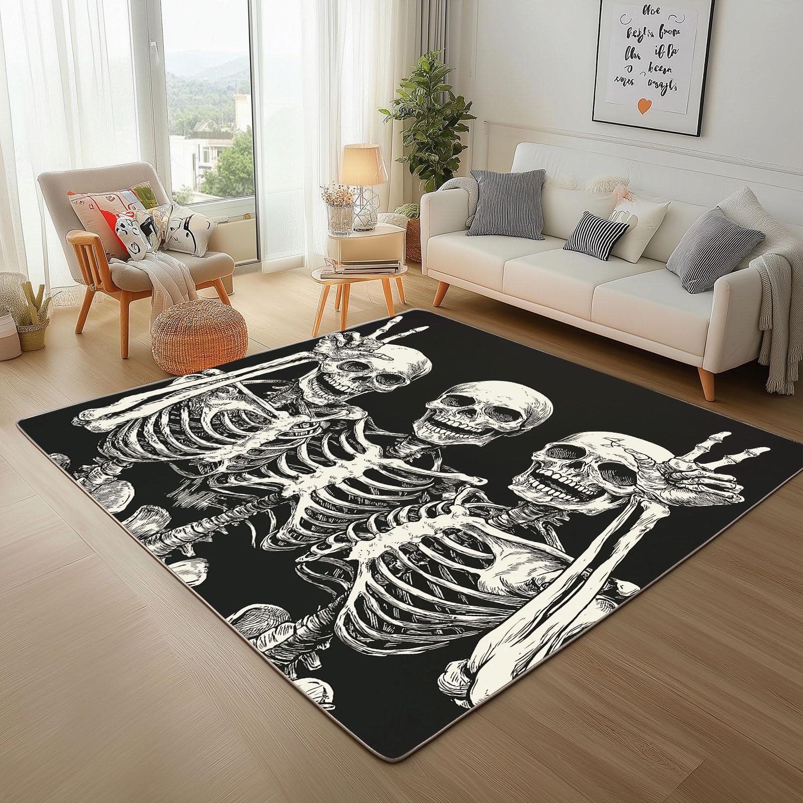 Tapis salon gothique 160x230 lavable grand tapis chambre squelette