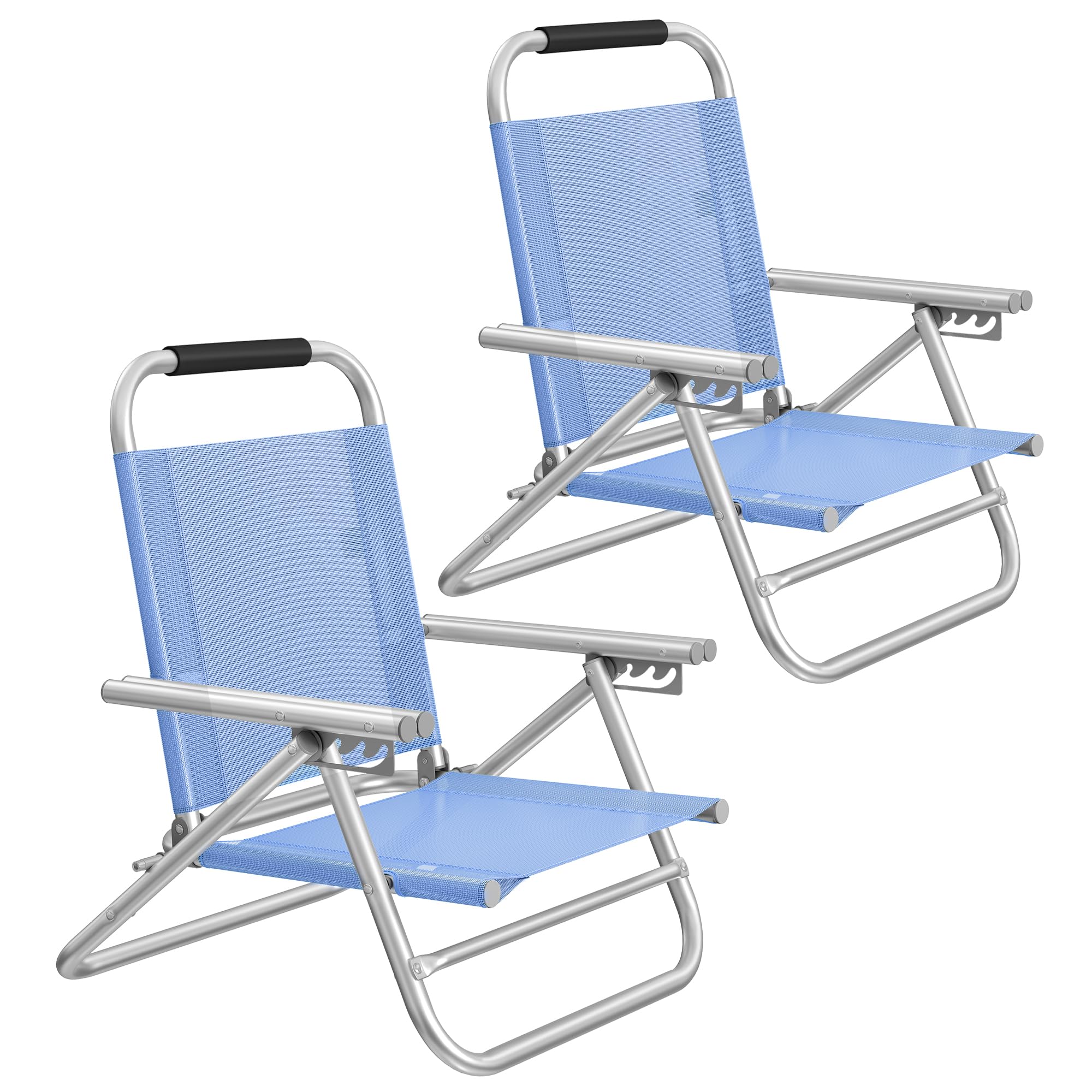 SONGMICS Strandstuhl 2er Set, tragbarer Klappstuhl, Rückenlehne 4-stufig verstellbar, mit Armlehnen, atmungsaktiv und komfortabel, Outdoor-Stuhl, blau GCB65BU02