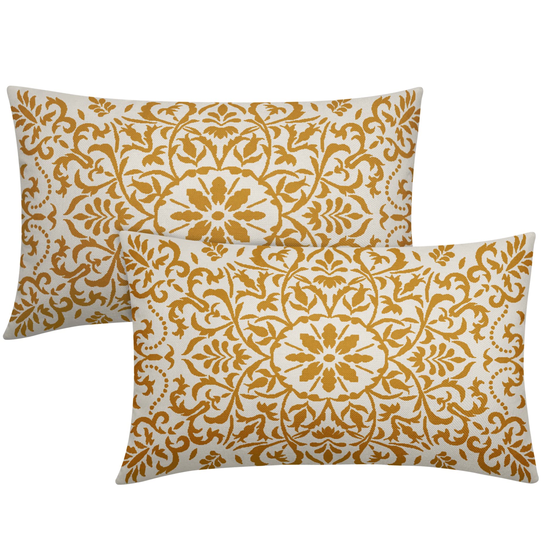 2 Federe Per Cuscini Bohémien In Lino – 30x50 Cm, Colori Arancione Rosa Giallo, Con Cerniera, Per Divano E Letto, Decorazione Etnica