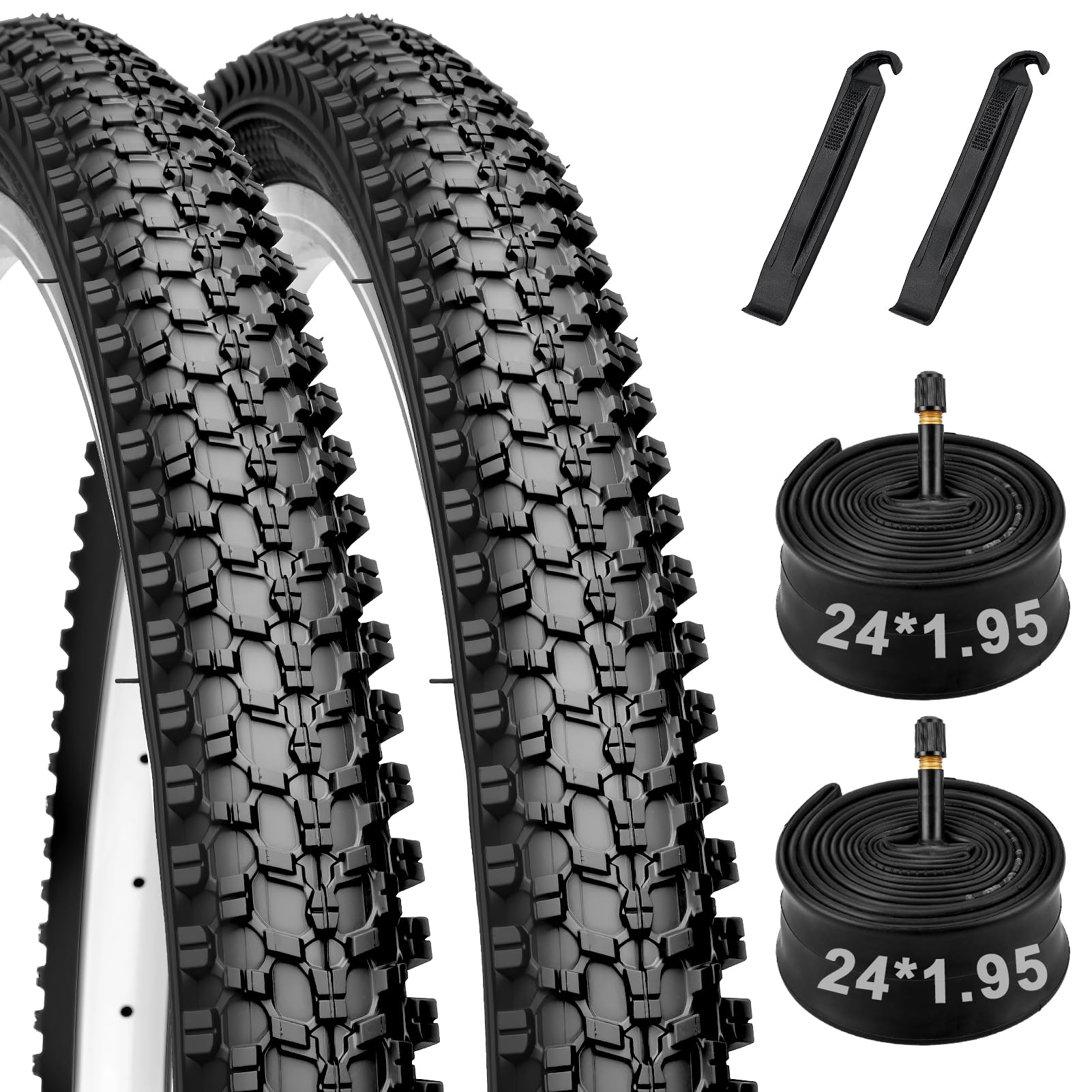 Mountainbike-Reifen-Set, 61 cm (24 Zoll), 24 x 1,95, 54–507, klappbar, Ersatzreifen für Mountainbikes, Geländefahrräder und Fahrradschläuche, Schrader-Ventil, kompatibel mit Reifenhebern