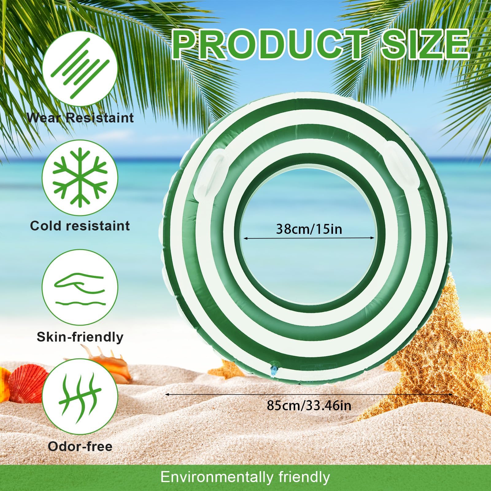 Inflatable Swimming Ring Adults- 2 Pcs Stripe Inflatable Swim with Handle - Image 2