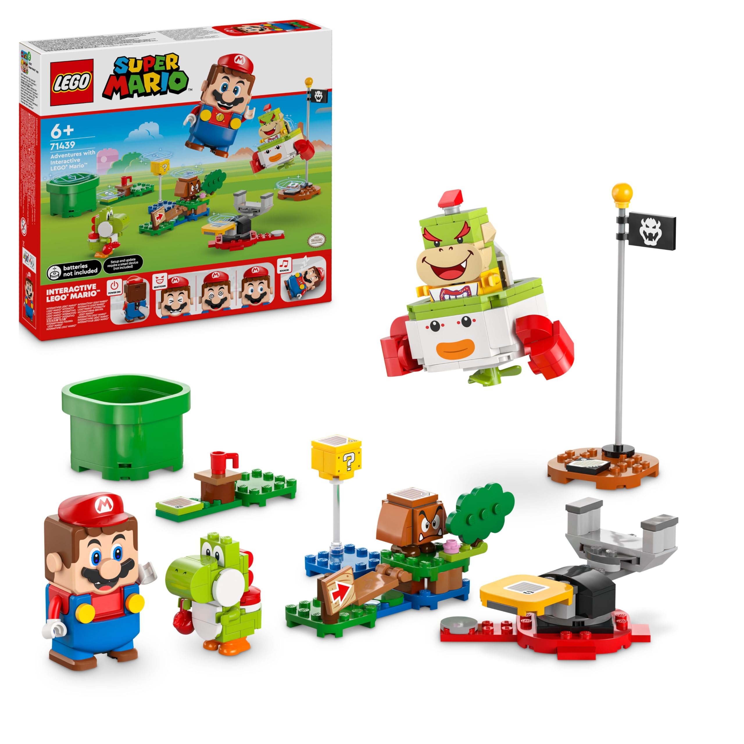 LEGOSuper Mario Adventures with Interactive Mario, Bowser Jr.’s Clown Car Vehicle Set, with Yoshi Toy, Nintendo Gift for 6 Plus Year Old Boys, Girls and Gamers 71439