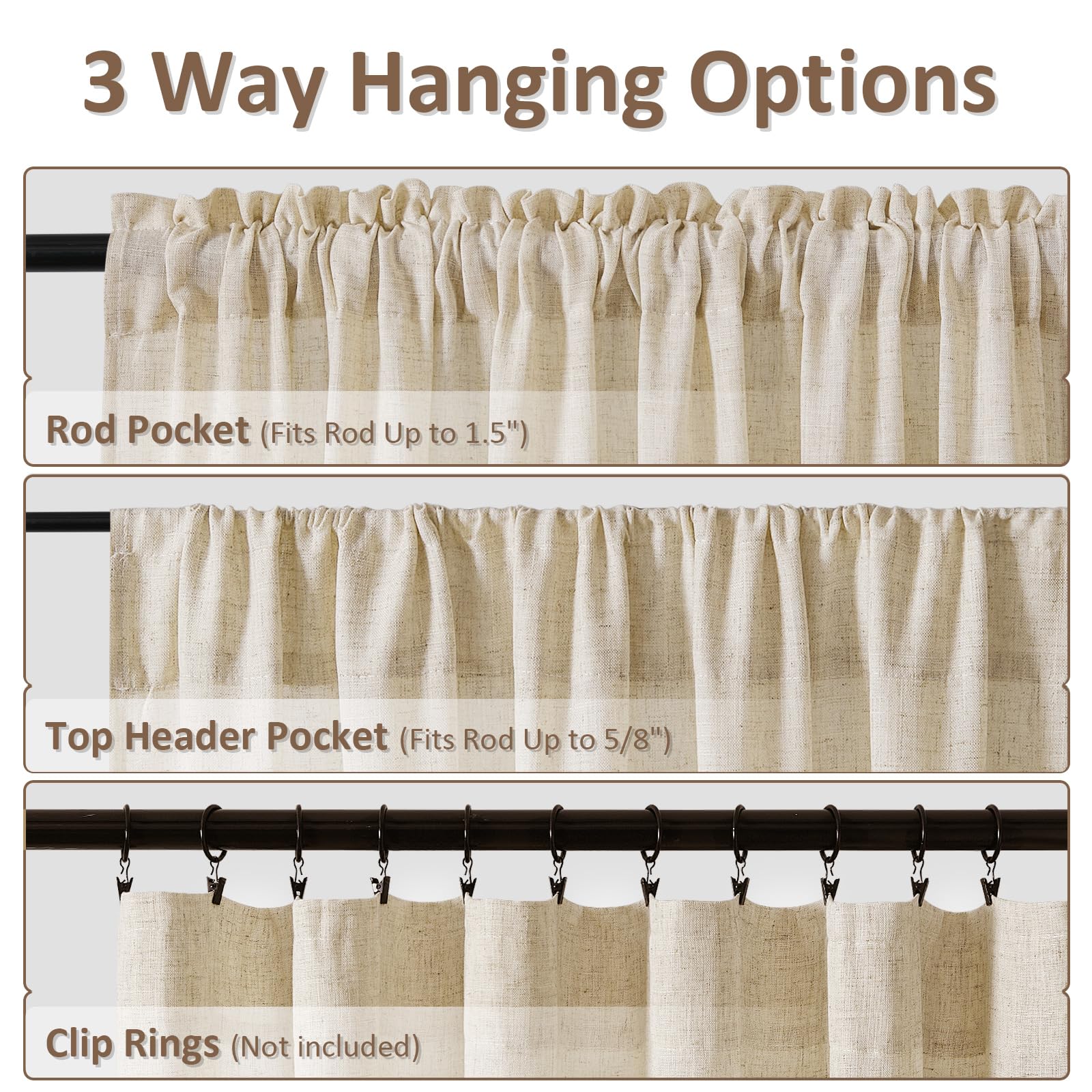 Guken Cortinas de lino de 84 pulgadas de largo para sala de estar o dormitorio, juego de 2 paneles semitransparentes con bolsillo para cortinero, cortinas de ventana semitransparentes de 52 pulgadas