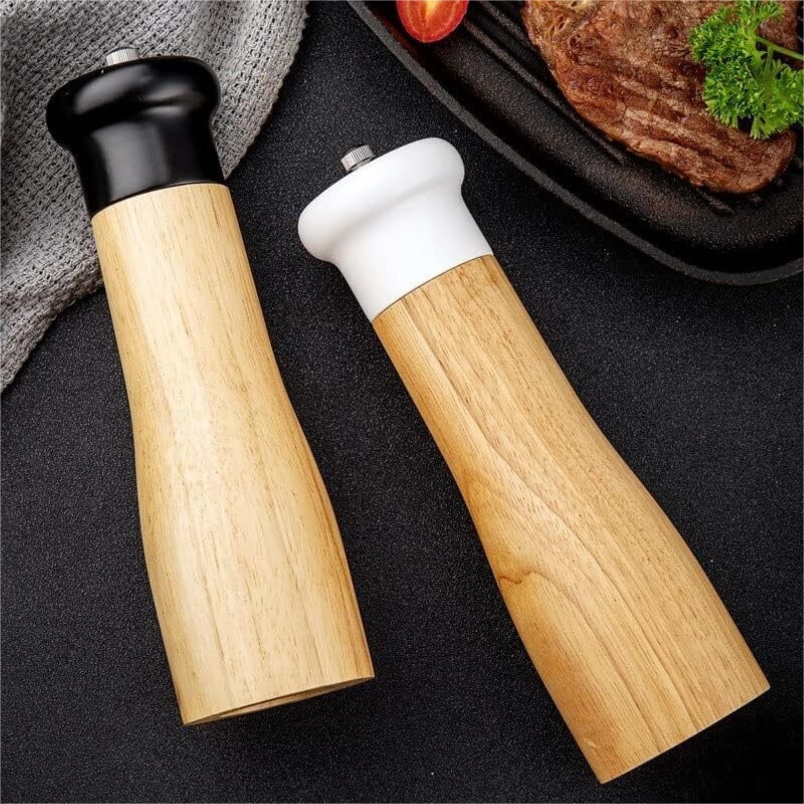 Mühle Für Salz Pfeffer 8-Zoll-Salz- Und Pfeffermühlen-Set Aus Gummiholz, Meersalzmühle, Keramik-Pfeffermühle Gewürzmühlen Küche