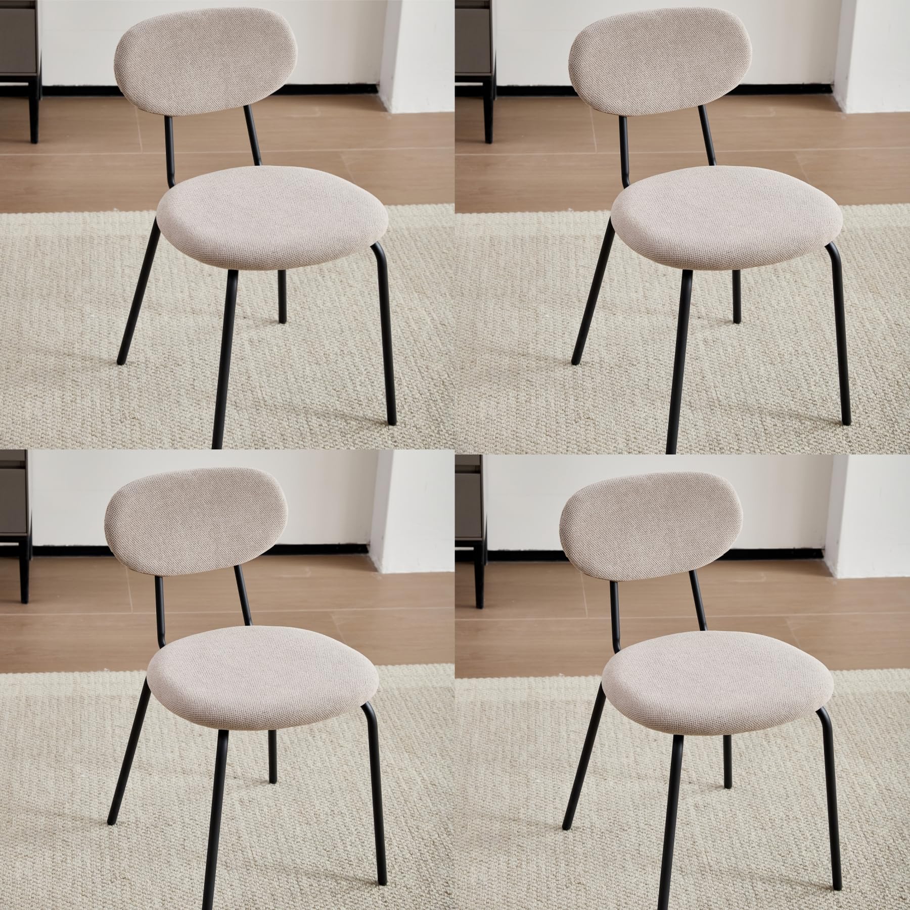 Juego de 4 Sillas de Comedor, Silla de Cocina Apilable, Silla Tapizada de Ocio con Patas de Metal Negro para Sala de Estar, Comedor, Cocina, Dormitorio - Caqui