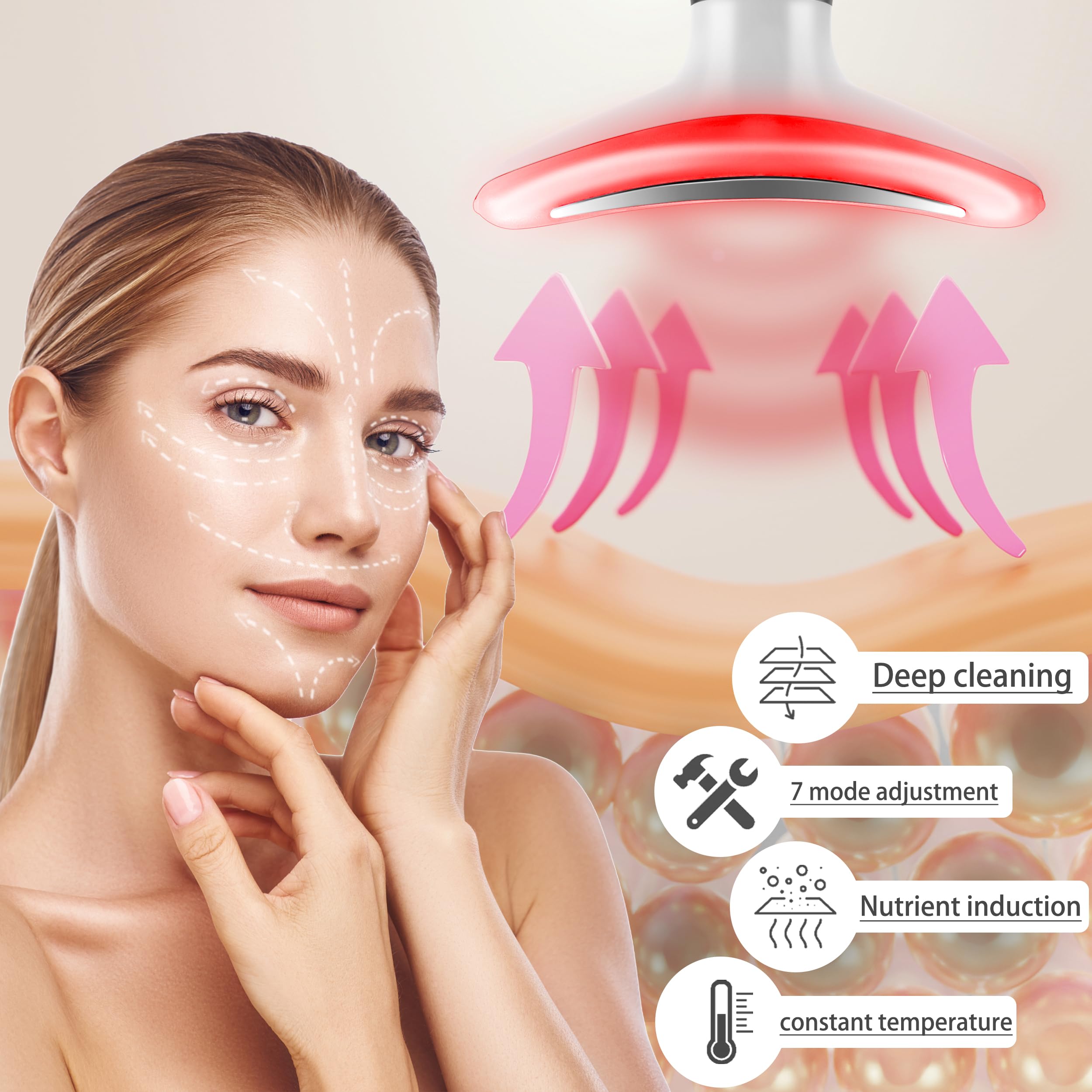 Terapia de luz roja 7 en 1 para cara y cuello, masajeador facial y cuello para rutina diaria de cuidado de la piel 5