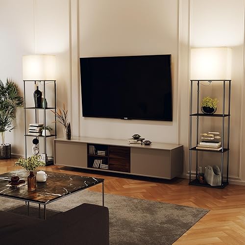 Miniatura 54 de SUNMORY Lámpara de pie de 5 niveles con estantes, moderna lámpara de pie cuadrada con bombilla de temperatura de 3 colores, lámpara de estantería