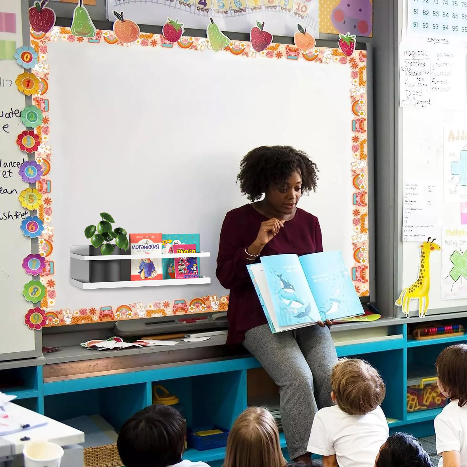 VANPET 2 Pcs Metal Magnetic Book Shelf for Whiteboard, Metal Magnetic Bookshelf, Book Display Shelf for Teacher Kids Classroom Office (White, 11" x 4.3" x3.1") - Image 2