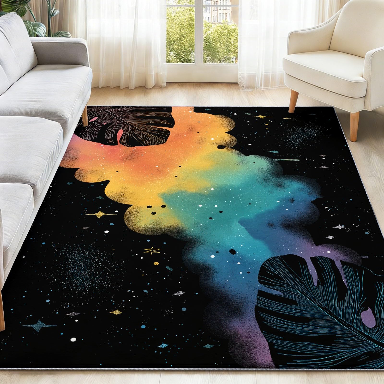 Alfombra de dormitorio 180 x 240 cm, estampado suave y moderno, fantasía