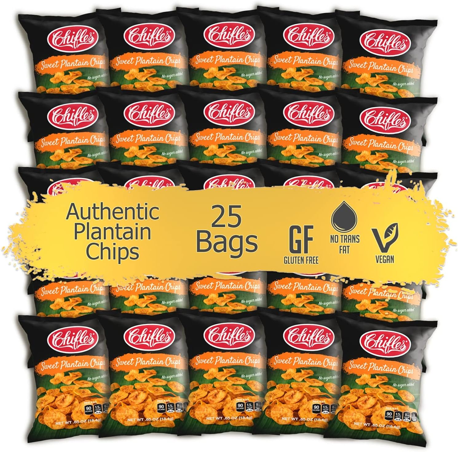 Chifles Sweet Maduritos Plantain Chips 25 Bags, .65 oz ea | Naturally Sweet & Crunchy | Vegan, Gluten Free, No Sugar Added Kosher Snacks | 25 Packs of .65 oz Plantain Chips Individual Bags | 16.25Ounces