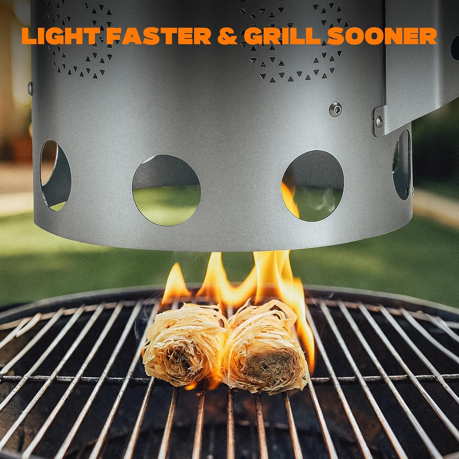 onlyfire Large Charcoal Chimney Starter for Charcoal Grill Rapid BBQ Fire Starter Kit with 50Pcs Charcoal Starters, BBQ Accessory with Heat Shield & Stay-Cool Handle