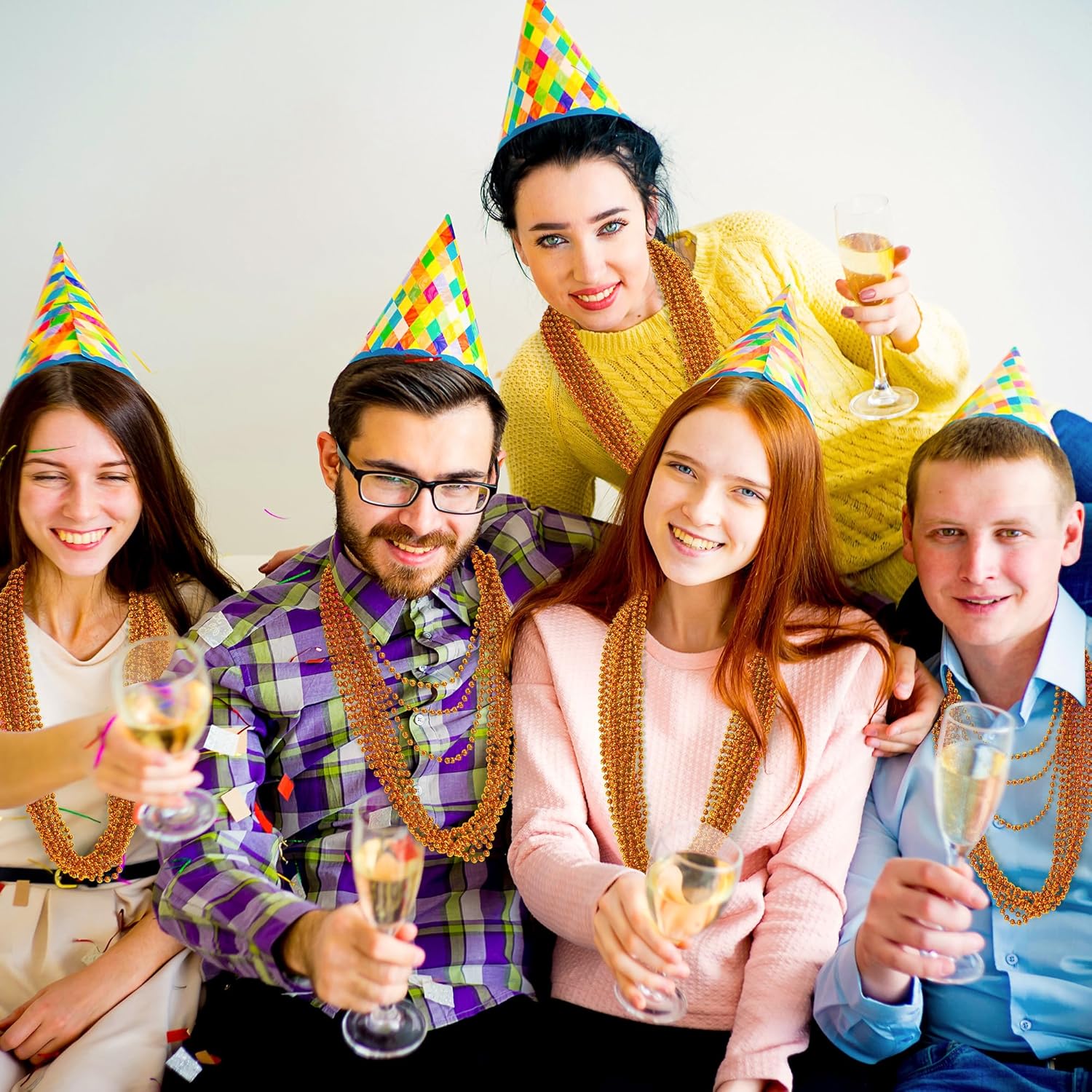 Beaded Necklace, 120 PCS Mardi Gras Accessories, 33" Orange Mardi Gras Beads, Costume Bead Necklace, Party Parade Throws Bulk for Xmas Pirate Birthday Halloween Party Supplies - Image 6