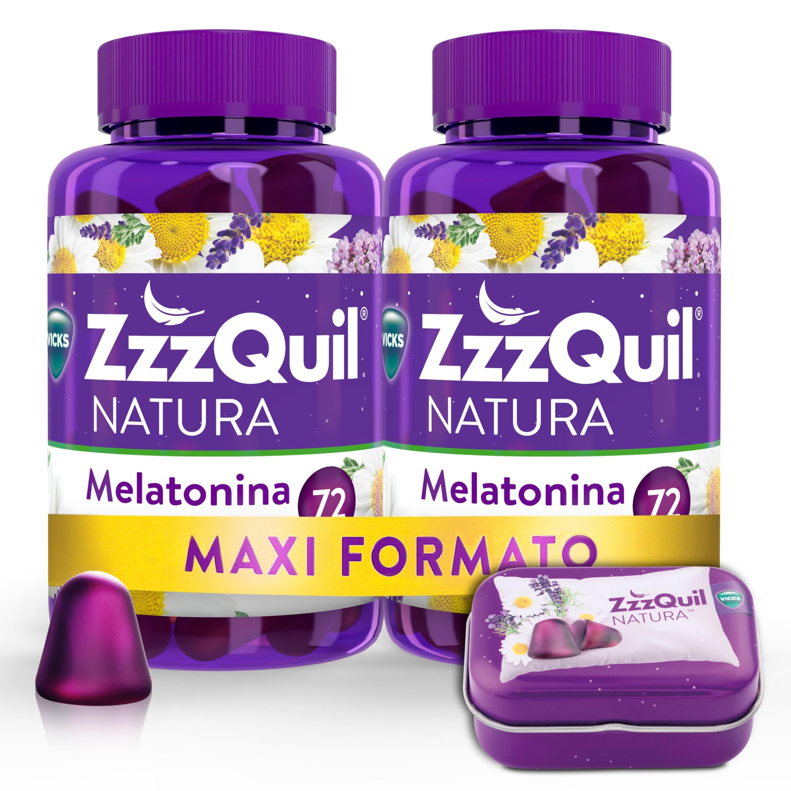 ZzzQuil Natura Gummies de Melatonina 1mg con Valeriana, Camomila, Vitamina B6, Complemento Alimenticio para dormir, 144 Gummies