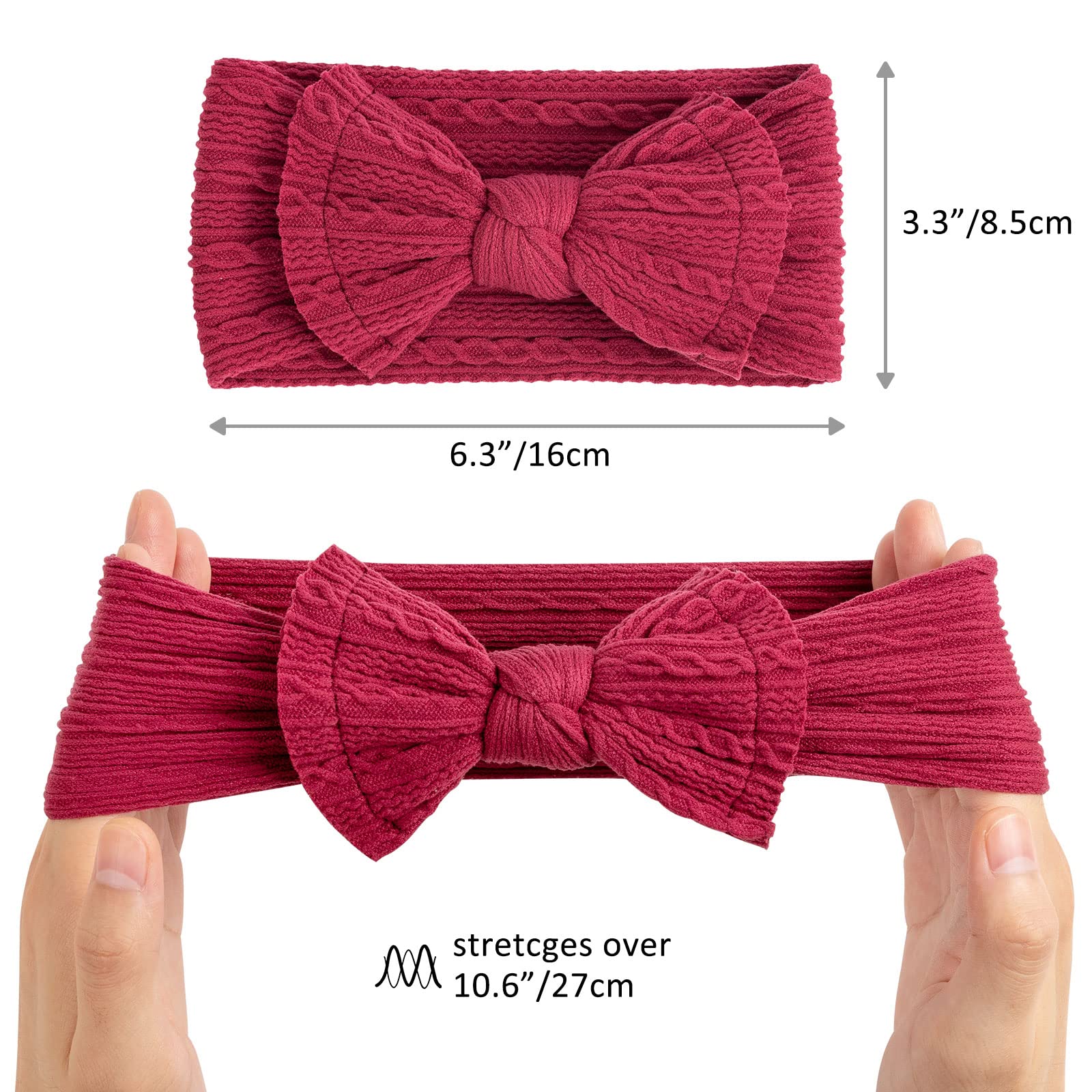 DRESHOW 5 Pack Baby Headbands for Girls Newborn Baby Nylon Headbands with Bows Hair Accessories - Image 2