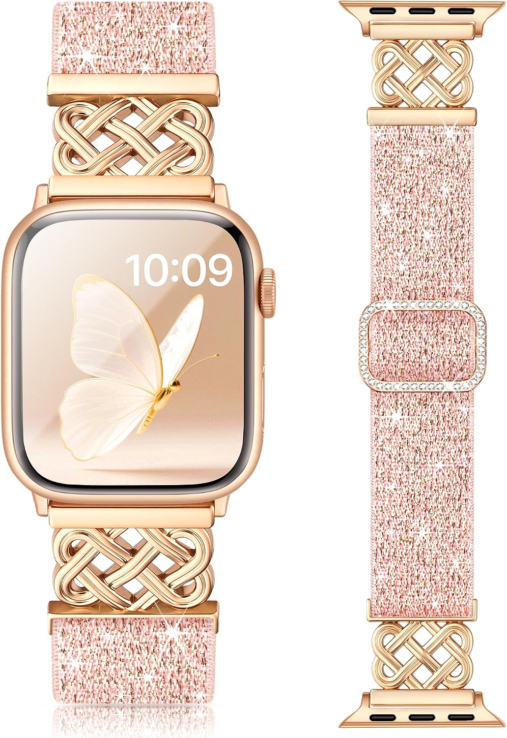 wipalor Celtic Knot Sparkly Stretchy Nylon Bling Band Fit iWatch Watch Bands for Women (42mm Series 11/10) 41mm 40mm 38mm, Elastic Cute Glitter iWatch iPhone Watch Series 11 10 9 8 7 6 5 4 3 SE-Pink