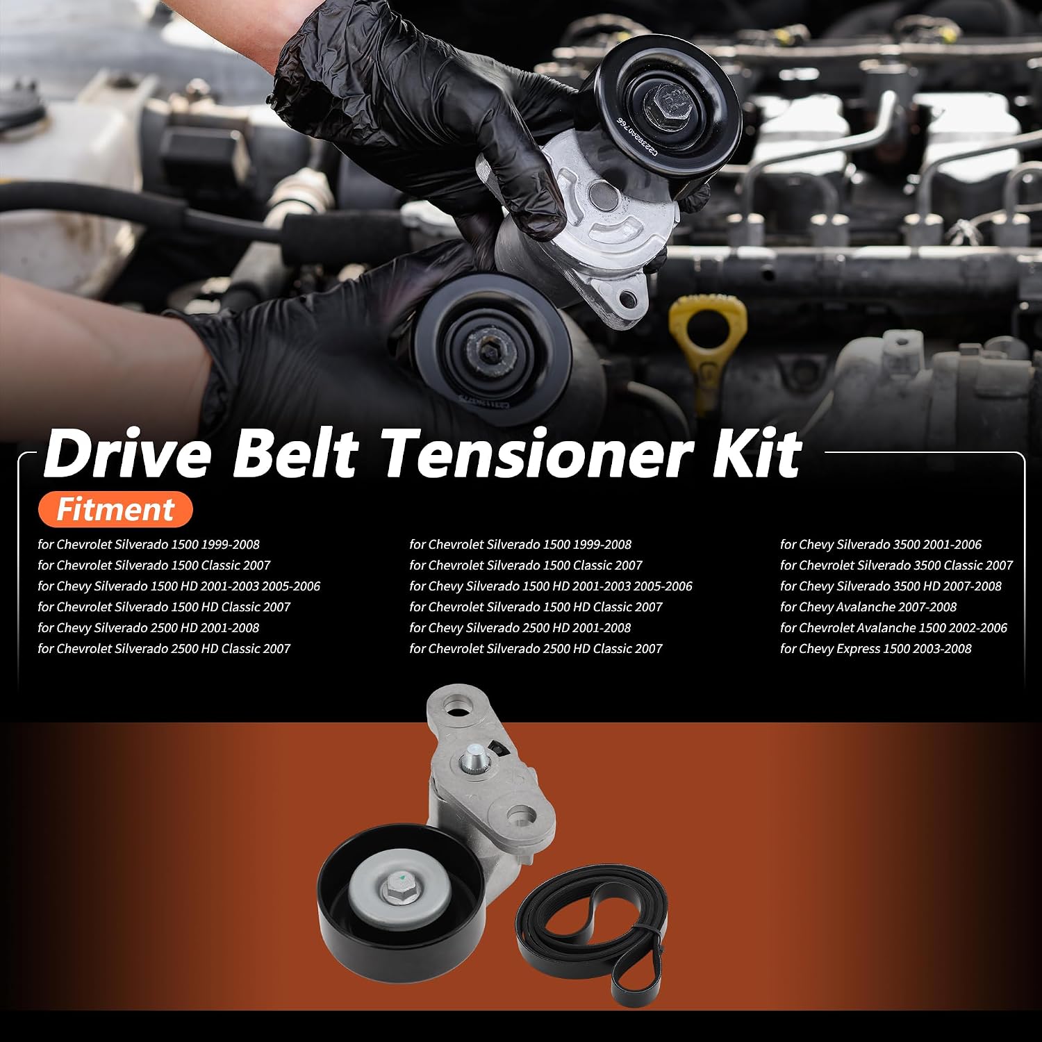 1 Set Drive Belt Tensioner Kit for Chevrolet Silverado 1500 1999-2008 Serpentine Belt Drive Kit with Tension 90K38159/ACK040378HD/19311139