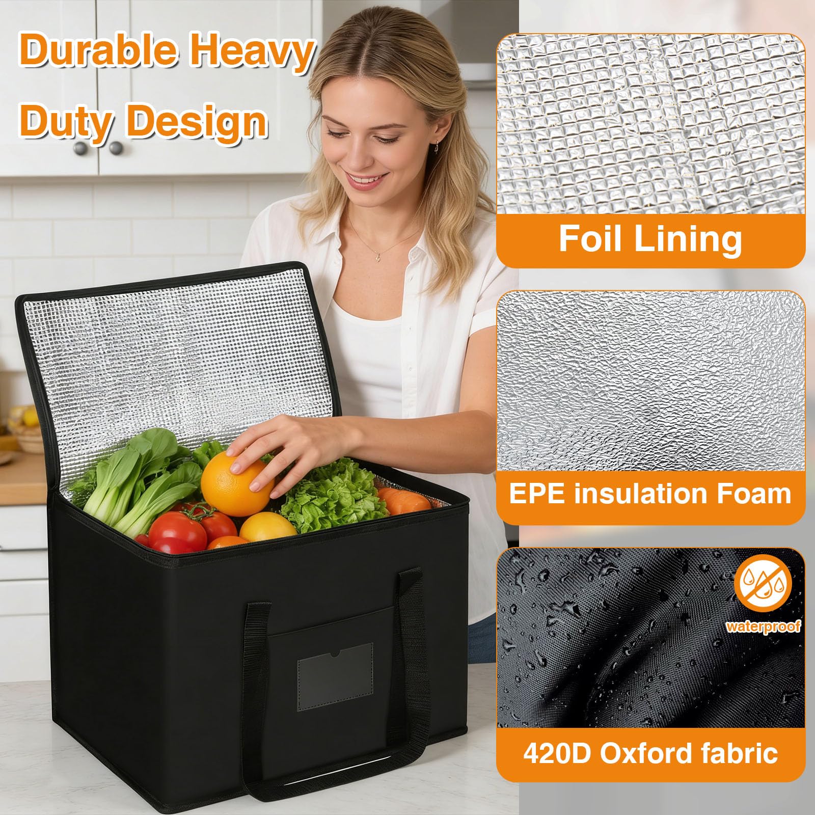 40L Oxford Cloth Cooler Bag, Thermal Cool Bag & Foldable Food Delivery Bag, Insulated for Hot & Cold Food - Image 4