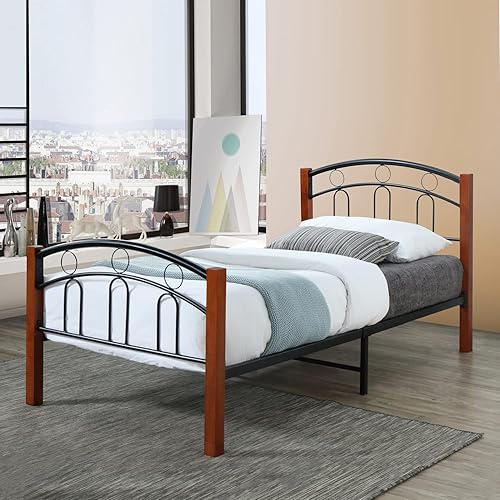 Miniatura 2 de Better Home Products Marco de cama de metal con plataforma tamaño individual Empire en cereza negra