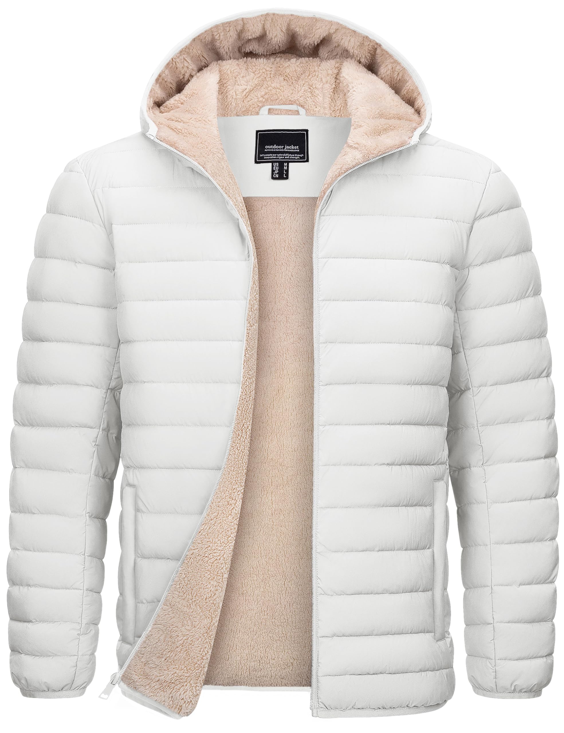 Mens Puffer Jacket Hooded Sherpa Lined Water Resistant Winter Coat