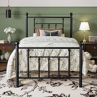 VECELO Einzelbett Metallbett 90x200 cm, Bettgestell mit Metall Lattenrost, Hohes Kopfteil, Hoher Belastbarkeit, Geräuschlos, 32 cm Bodenfreiheit, Einfache Montage, Jugendbett und Gästebett, Schwarz