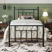 VECELO Single Metal Bed 90 x 200 cm Bed Frame with Metal Slatted Frame and 110 cm High Headboard Maximum Load 180 kg Low Noise 32 cm Floor Clearance Easy Assembly Black