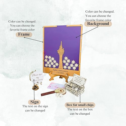 Miniatura 5 de Purple Princess Tower Guest Book Quinceanera, Fairy Decoration Theme for Birthday Party with Sun shaped Drop Box - Personalized Enchanted Fairytale