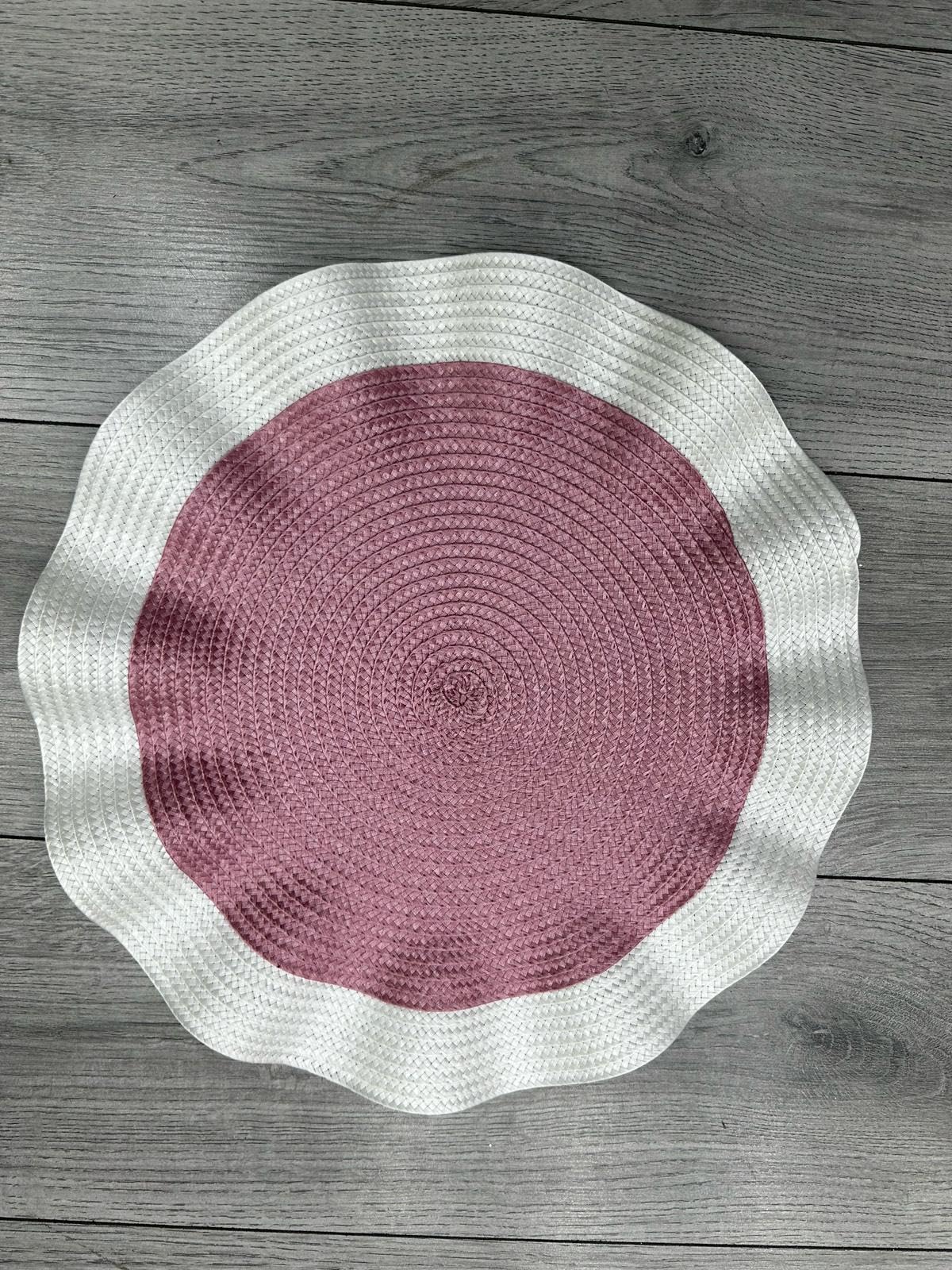 Biznest Set of 6 Round Wavy Rattan Placemat 38 cm, Durable & Stylish Table Mats for Home Dining & Décor (White-Pink)