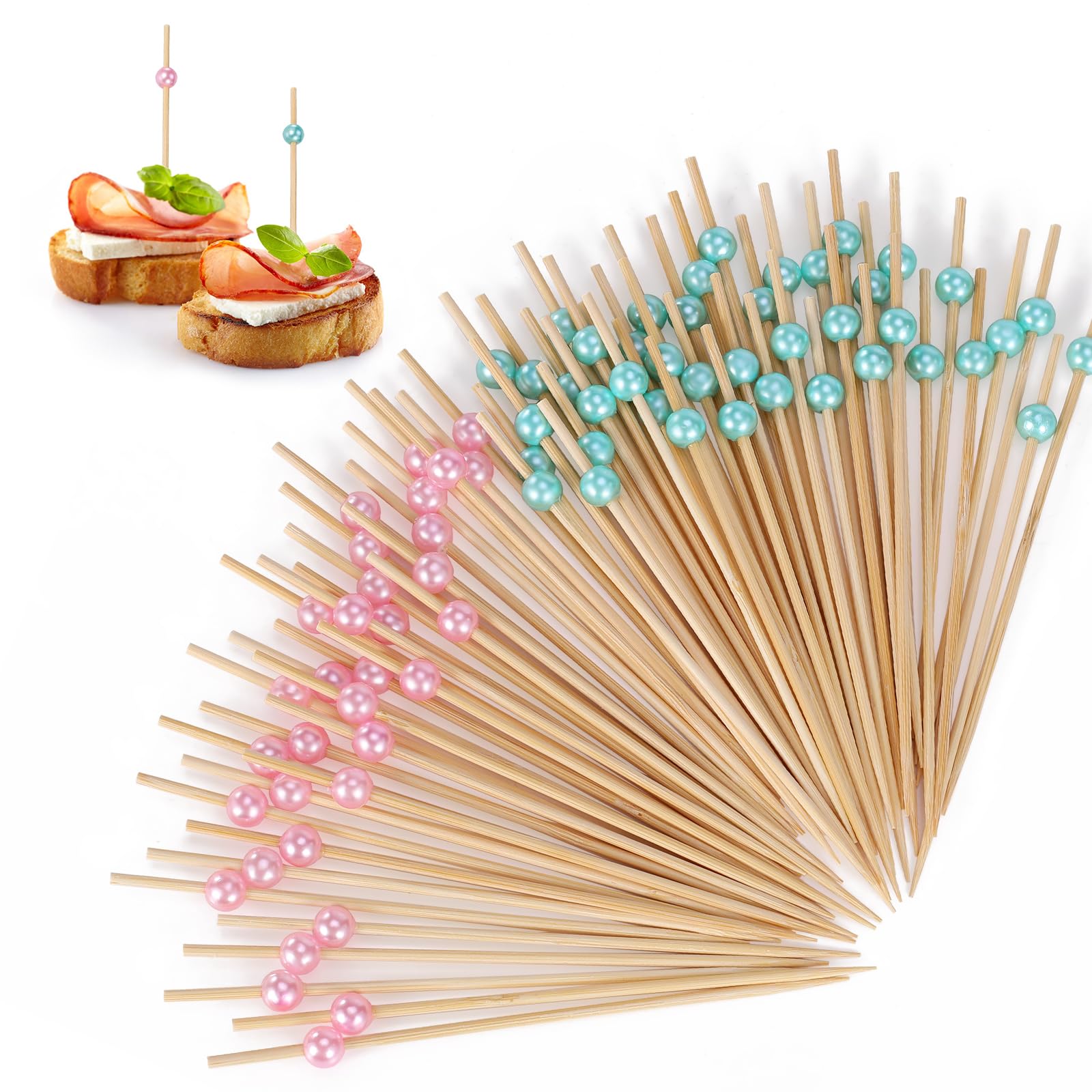 Photo 1 of [100 Pcs] Gender Reveal Decorations Cocktail Picks - 4.7 inches Blue and Pink Pearl Toothpicks for Appetizers, Baby Shower Cocktail Skewers Gender Reveal Cupcake Toppers Boy or Girl Food Picks