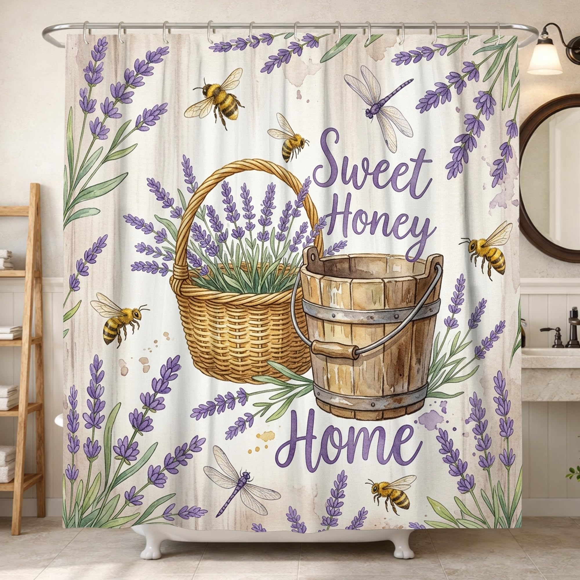 Rideau de douche lavande violet polyester imperméable 183x213cm rustique été