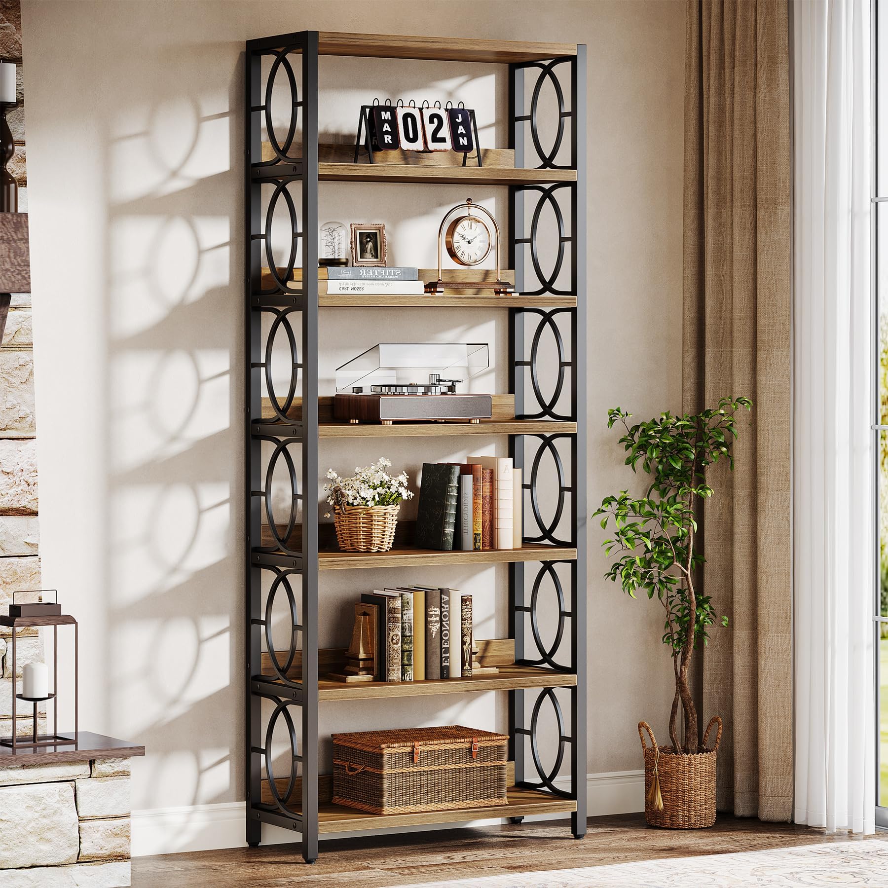 Tribesigns Soporte para plantas de madera, 6 niveles, 180 cm de alto, soporte para plantas industriales, resistente estante de exhibición independiente para interiores, balcón, jardín (marrón rústico
