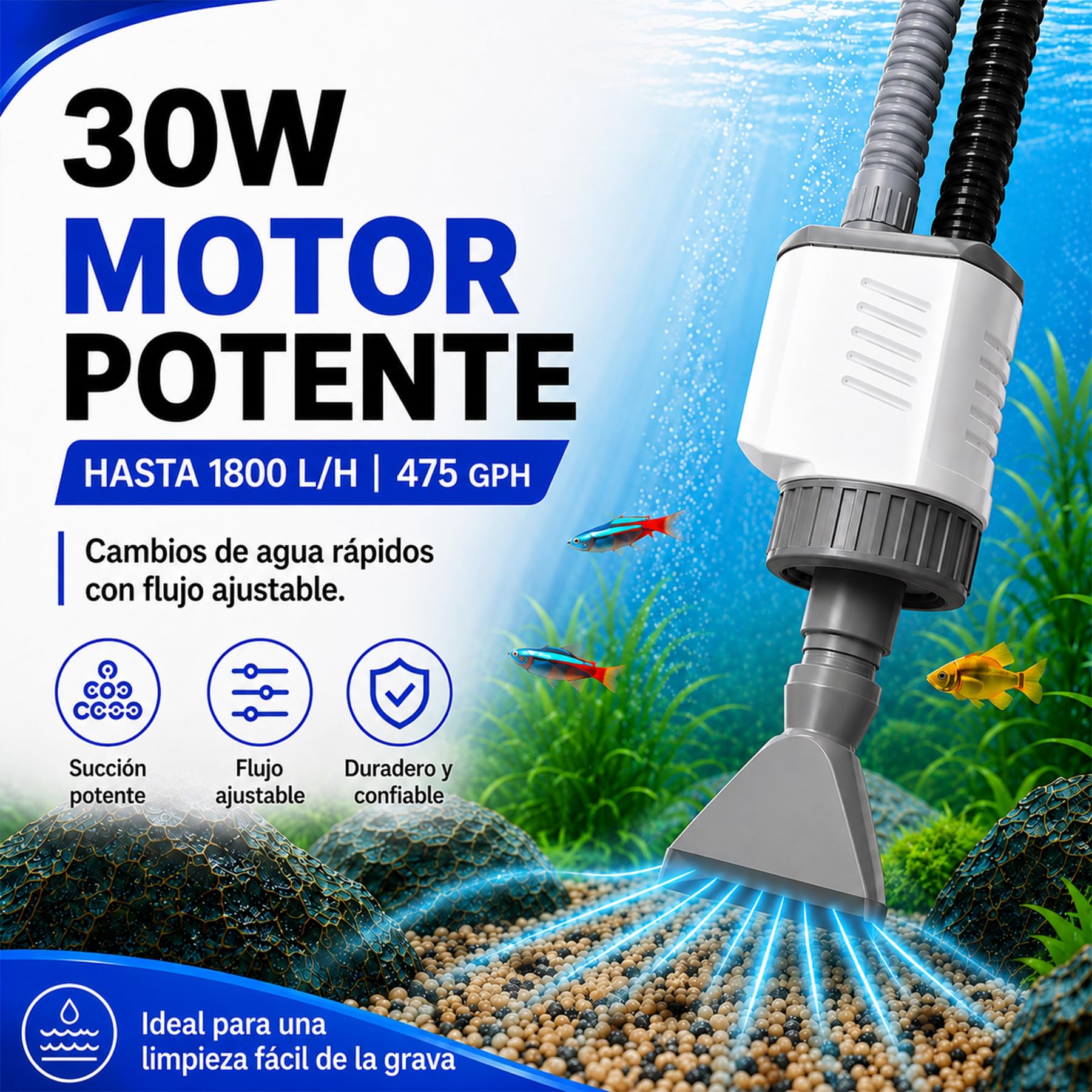 Vehipa Limpiador Eléctrico para Acuarios 30W, Sifonador Acuario