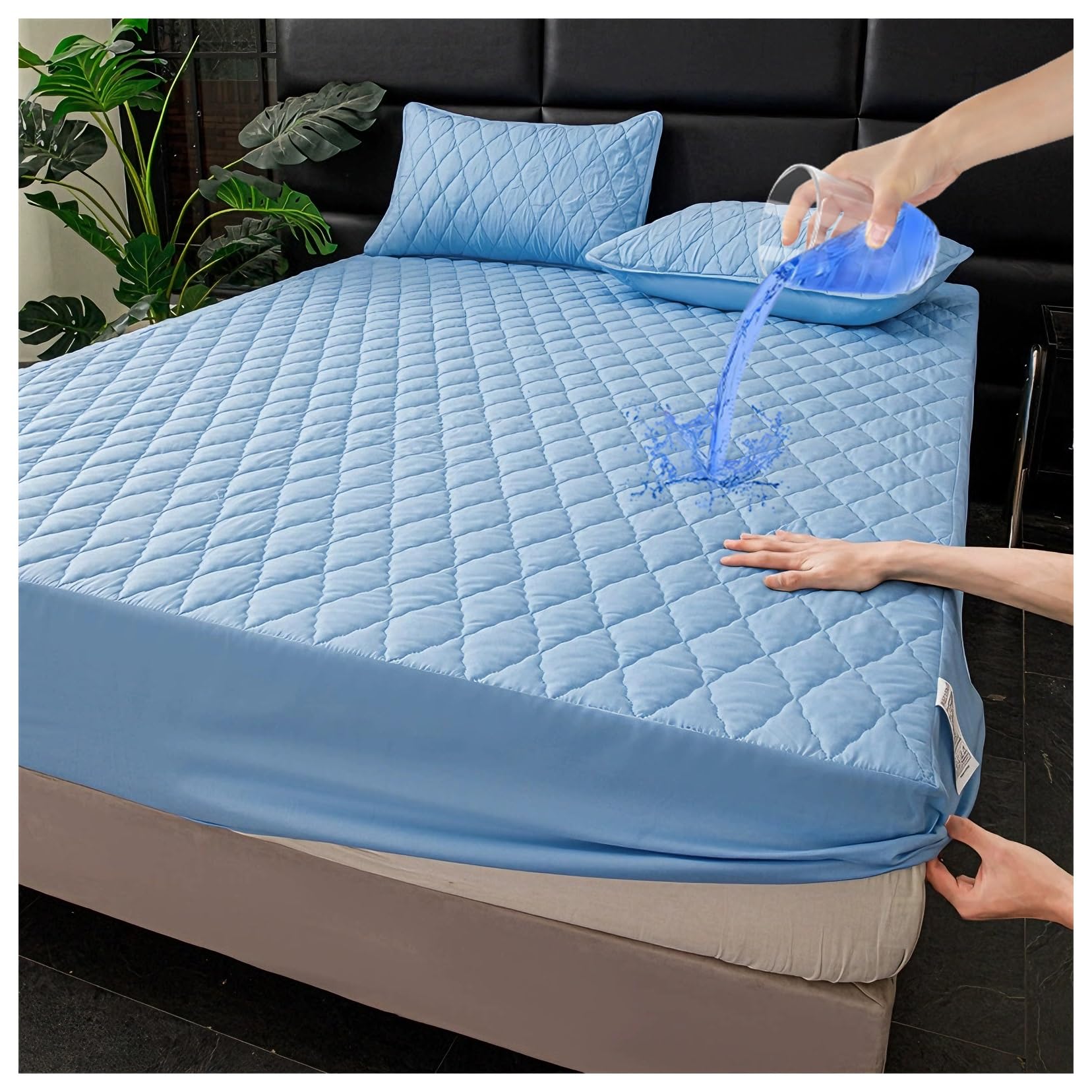 Waterproof Mattress Protector Twin Full Queen Cal King, Quilted Fitted Pad with Deep Pocket up to 10in, Noiseless Mattress Cover, Machine Washable(Sky blue,90x190cm/35x75in)