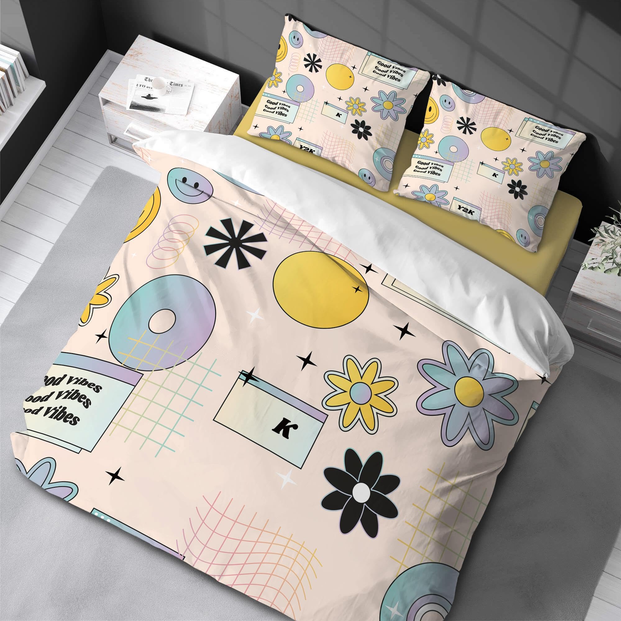Housse de couette dessin animé 220x240 cm avec 2 taies lit queen