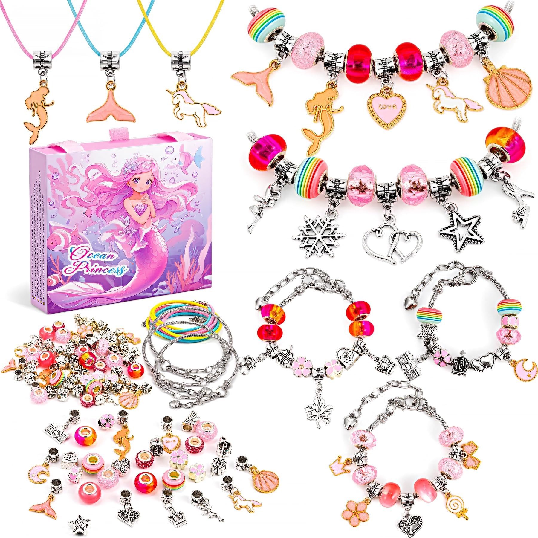 Girls Charm Bracelet Making Kit | Arts & Crafts Gifts for Teenage 6 7 8 9 10 11 12 Christmas Birthday Easter Girls Teen Kids | Jewellery Mermaid Gift