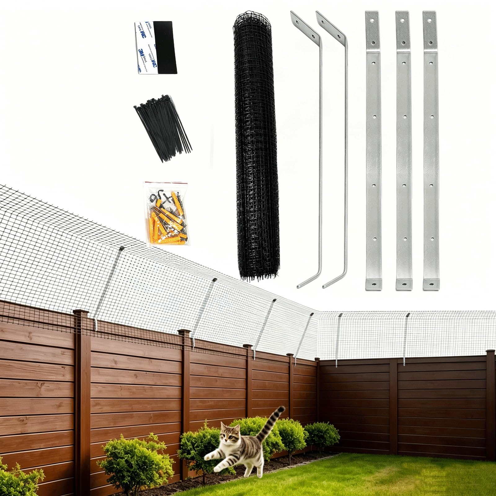 TEOV Cat Proof Fence Anti-Climb Barrier, Outdoor Catio Enclosure Kit, Cat Proofing Fence Brackets 69CM Long, 4MM Thick,Weatherproof catio cat outdoor enclosure for Cat Safety & Protection (10M x 60CM)