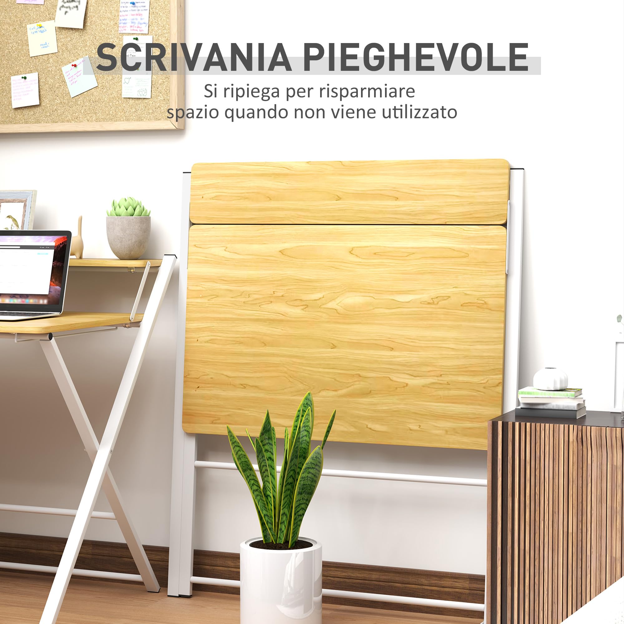 HOMCOM Escritorio Plegable Mesa de Escritorio Plegable con Estante Abierto Escritorio Pequeño para Estudio Hogar Oficina 86x66x82 cm Natural