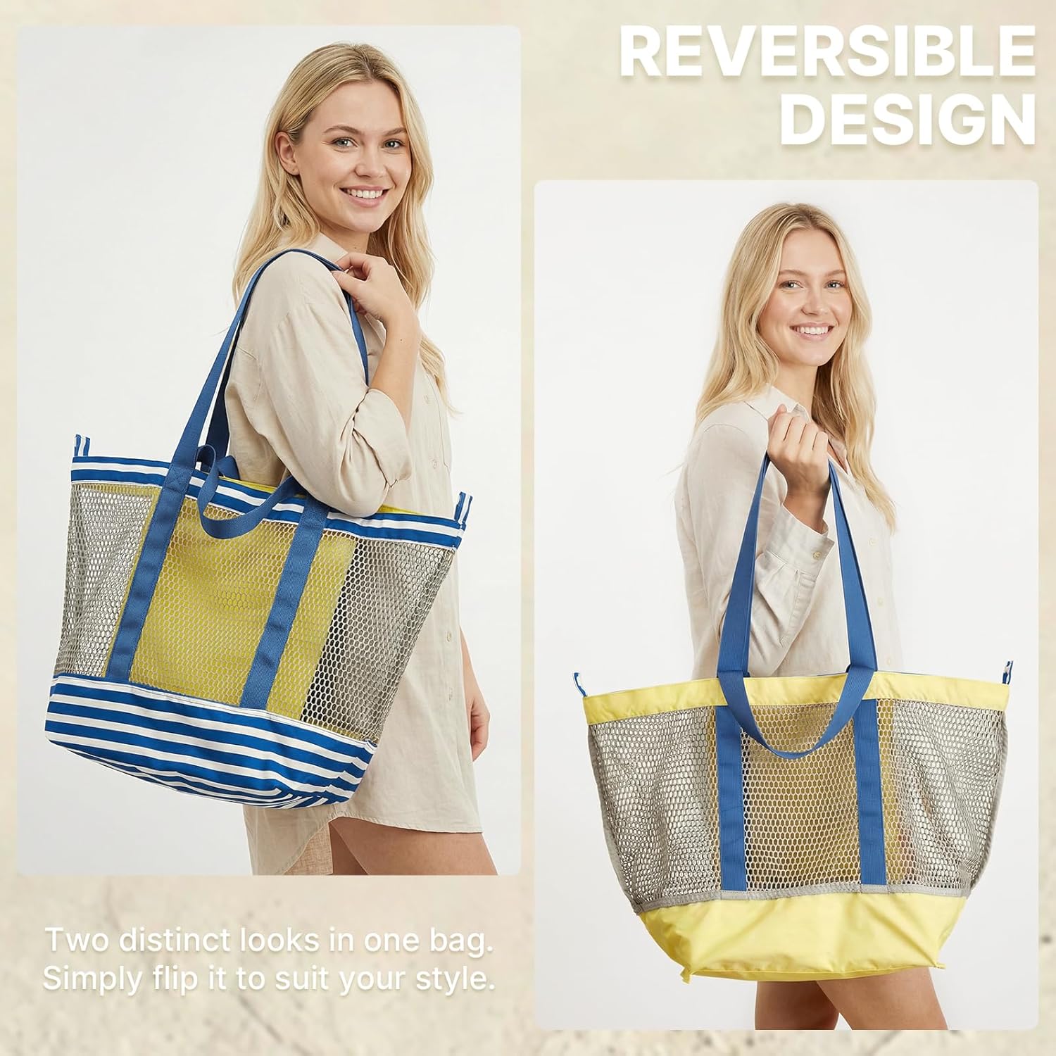 G4Free Mesh Beach Bags for Women Men Extra Large Packable Beach Tote Bag Reversible Travel Pool Shopping