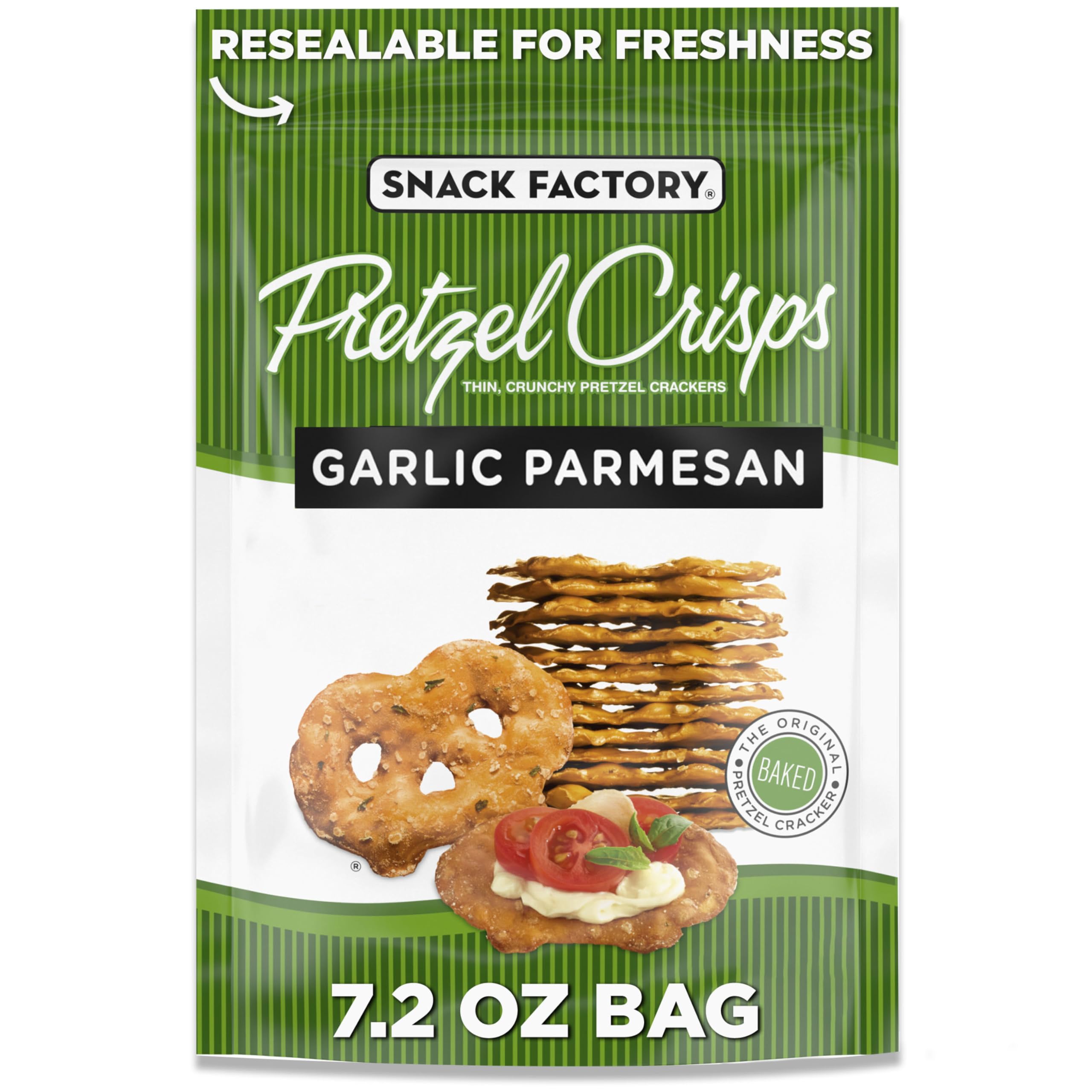 Snack Factory Garlic Parmesan Pretzel Crisps, 7.2 OZ Resealable Bag
