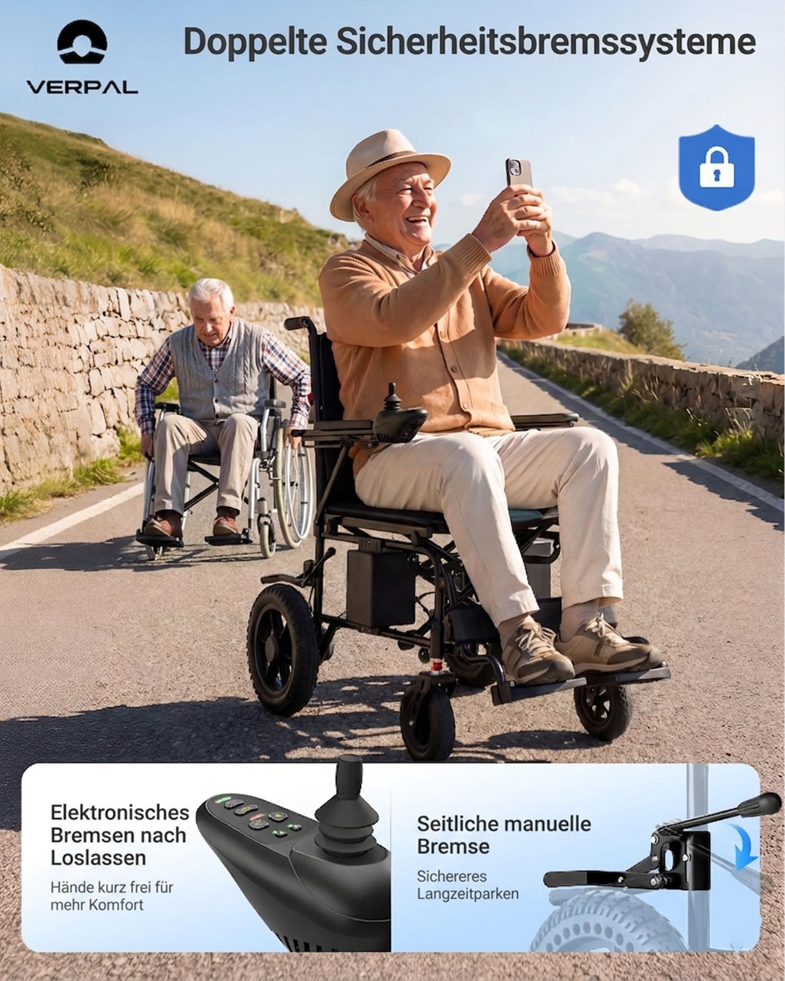 Rollstuhl Elektrisch Faltbar für Erwachsene 35KM Leicht Elektrorollstuhl | 2*12Ah batterie, 500W Doppelmotoren, 35 KM Reichweite, Hält problemlos 100KG, mit Doppelsteuerung, Geländegängig