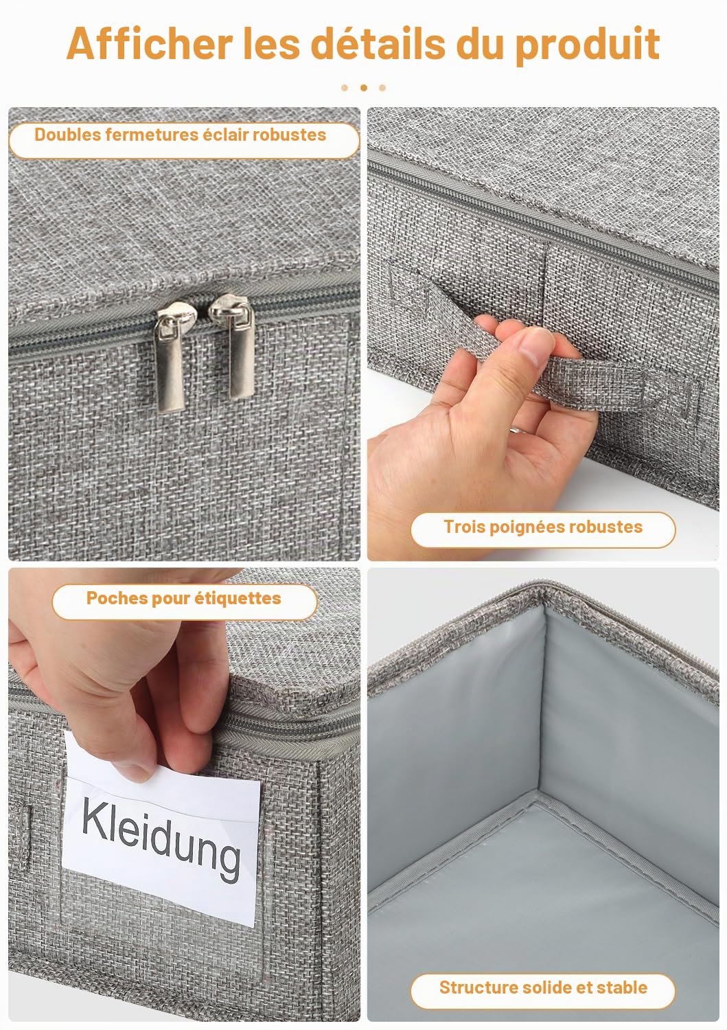 Lot de 2 boîtes de rangement avec couvercle - 40 l - Hauteur : 12 cm | Poignées renforcées, double fermeture éclair, pliable, pour vêtements, literie et couvertures, sous les lits bas et les