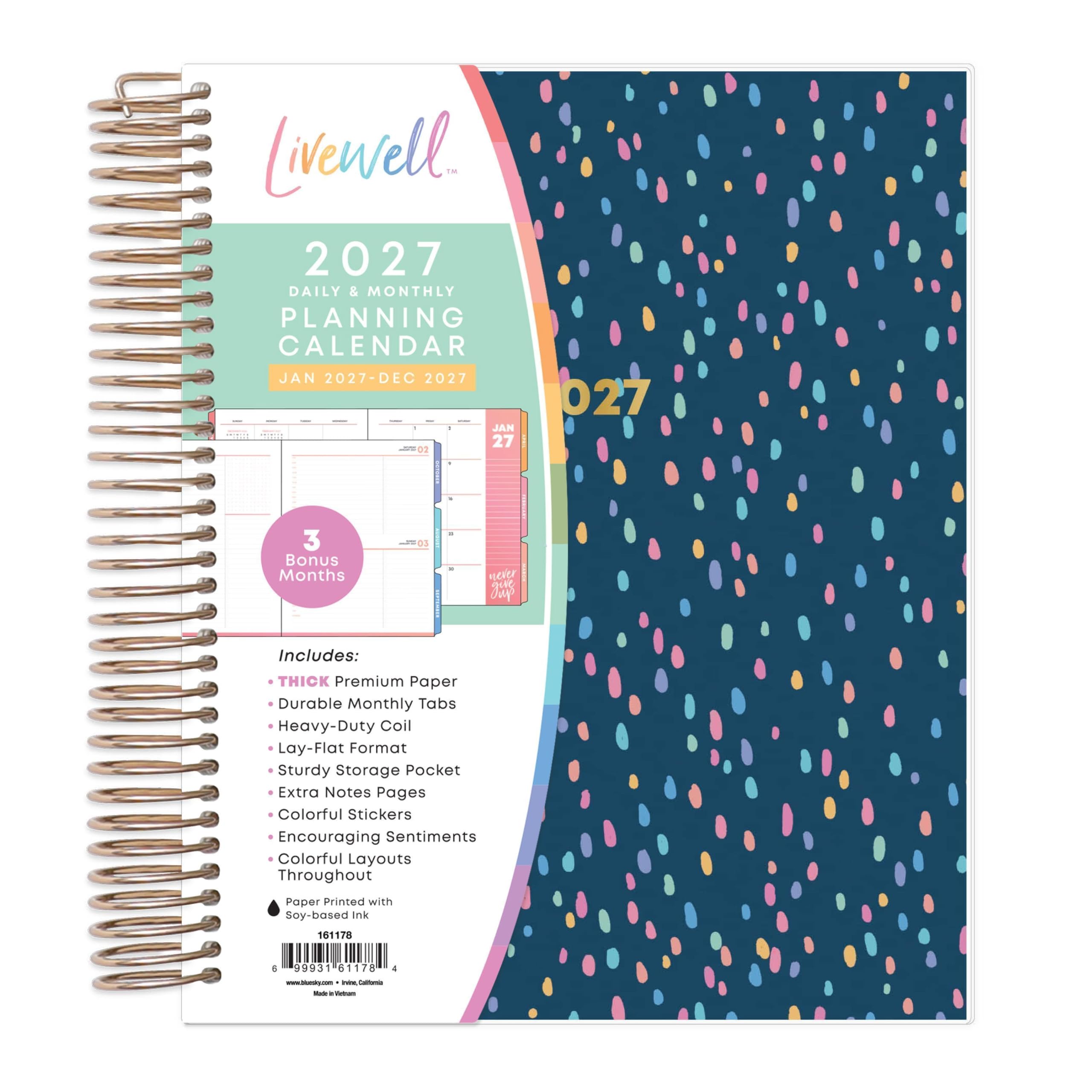 Blue Sky LiveWell Tages- und Monatsplaner 2027, 17,8 x 22,9 cm, Nova Navy