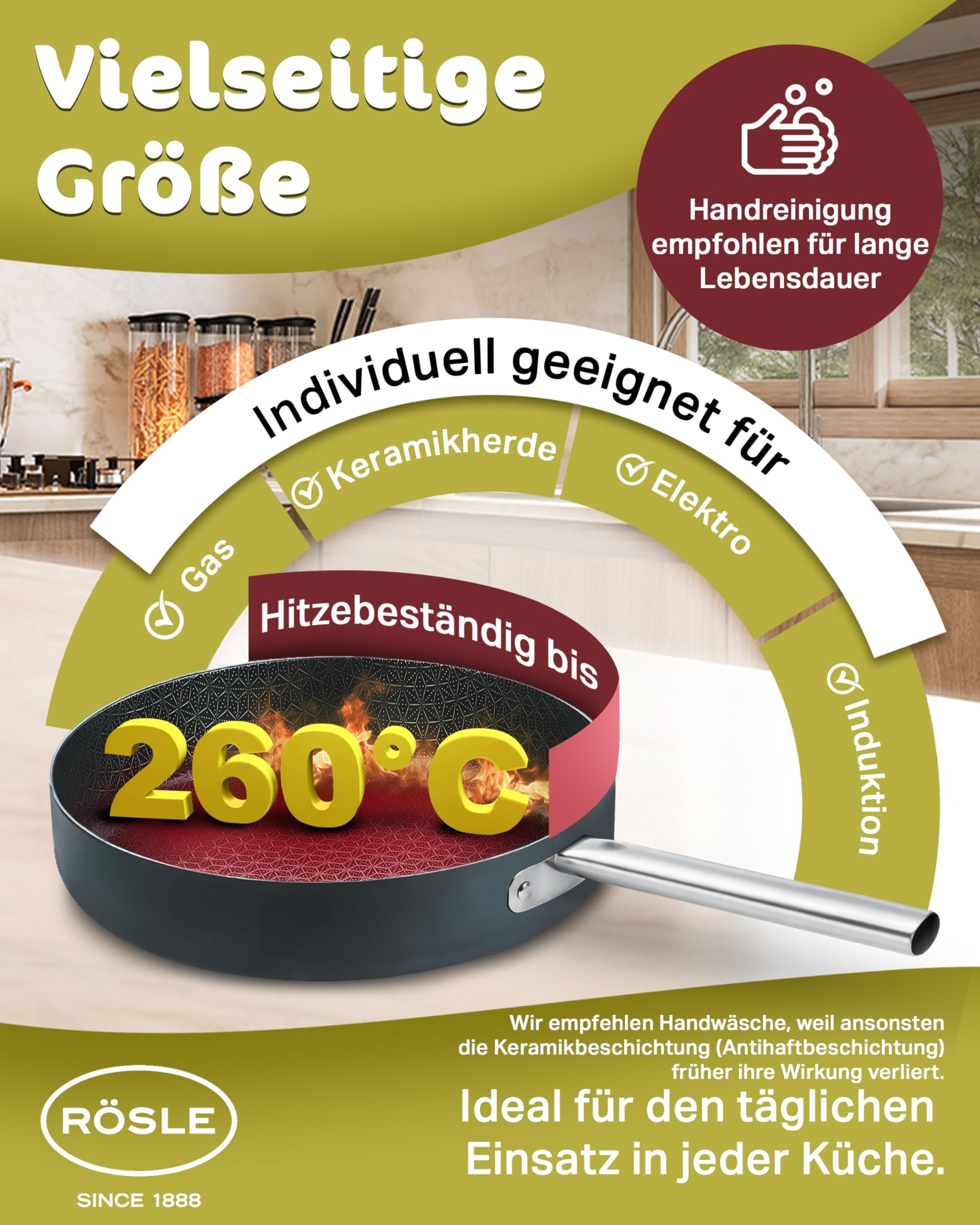 RÖSLE EBONIC Pfanne 20cm Induktion – Bratpfanne 20 cm mit ProNero Keramik Antihaftbeschichtung & Wabenstruktur – PFAS-freie Antihaft Pfanne – 3-Schicht Mehrschichtmaterial – für alle Herdarten