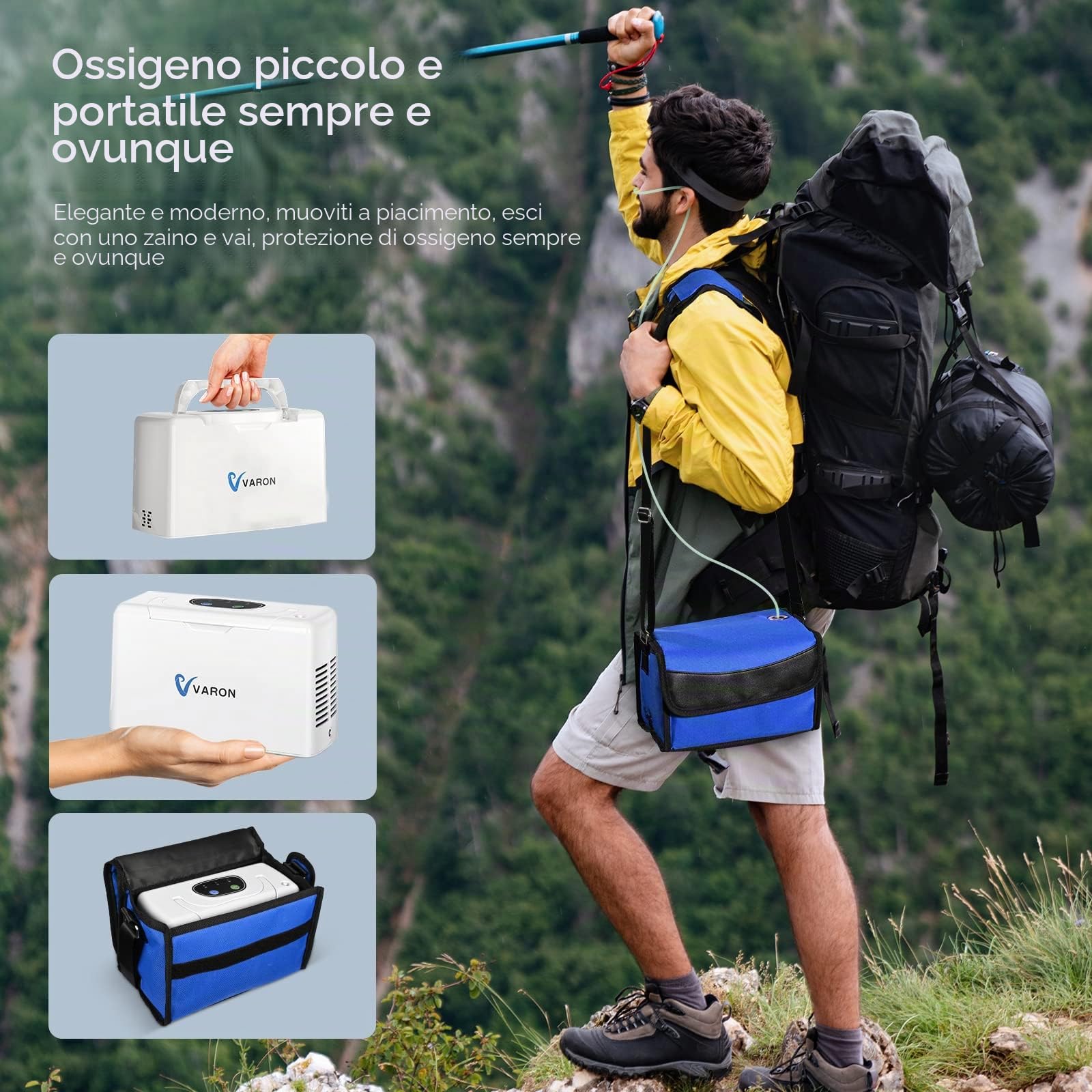 3L/min Concentratore di Ossigeno con Batteria, 32,5%(± 2,5%) Macchina per Ossigeno Portatile, Oxygen Machine Uso continuo 2-2,5 ore, Per all'aperto, altopiano, veicoli