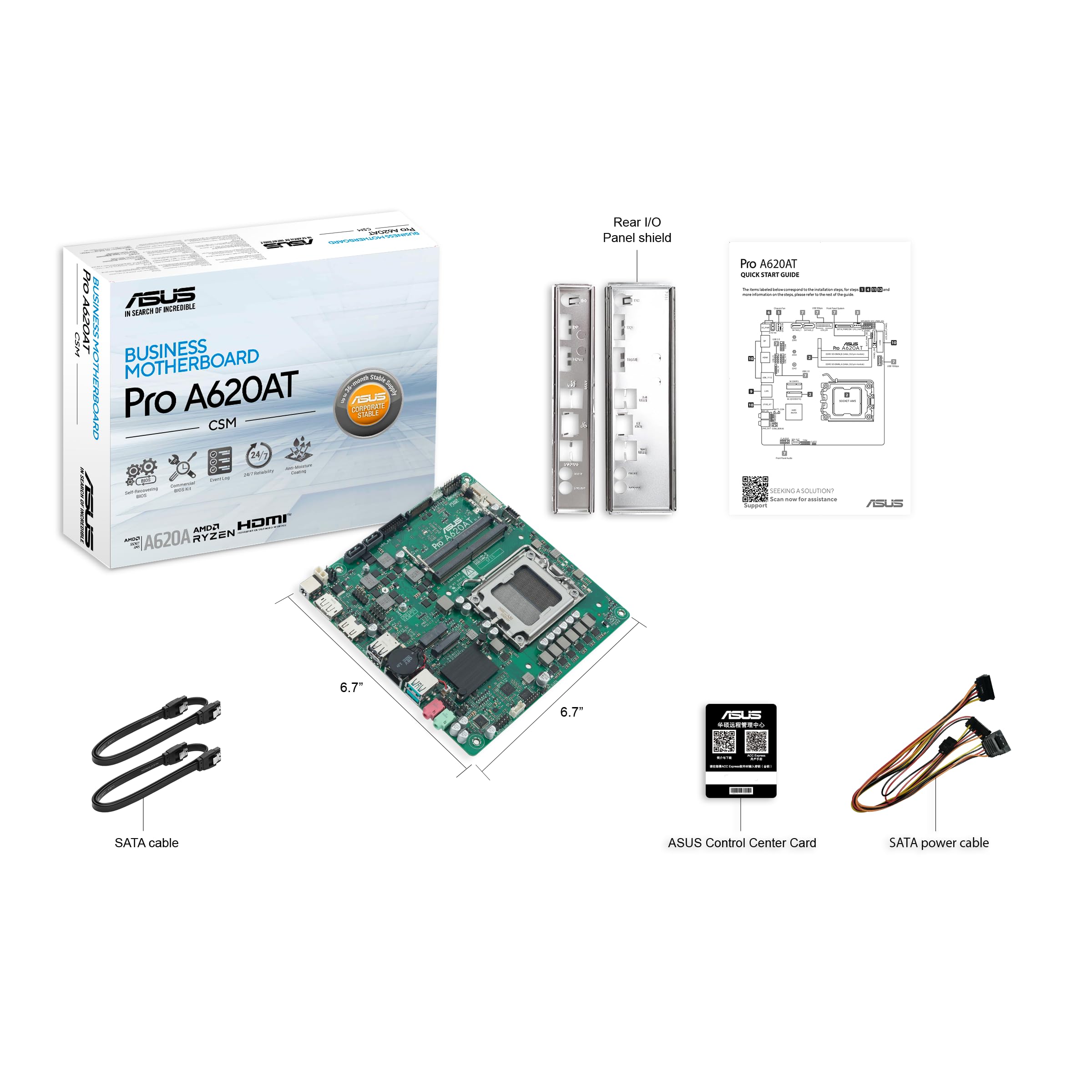 ASUS PRO A620AT-CSM Business Motherboard Socket AMD AM5 (Thin Mini