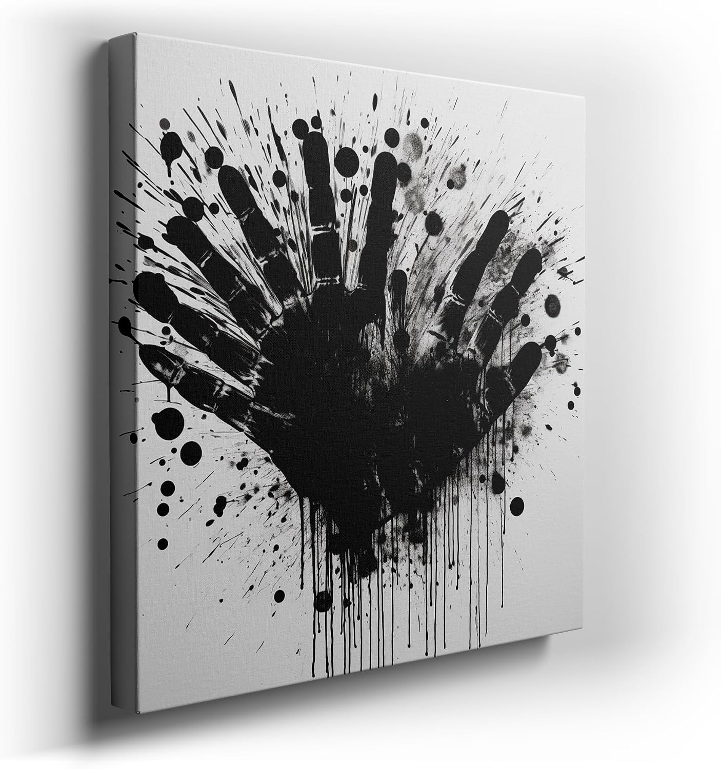 Canvas for Living Room. Unleashing Creativity Through Contrast: The Bold Statement of a Black Ink Handprint, 27 x 18 inch Canvas Wall Art - Contemporary Masterpieces - Zen Wall Decor