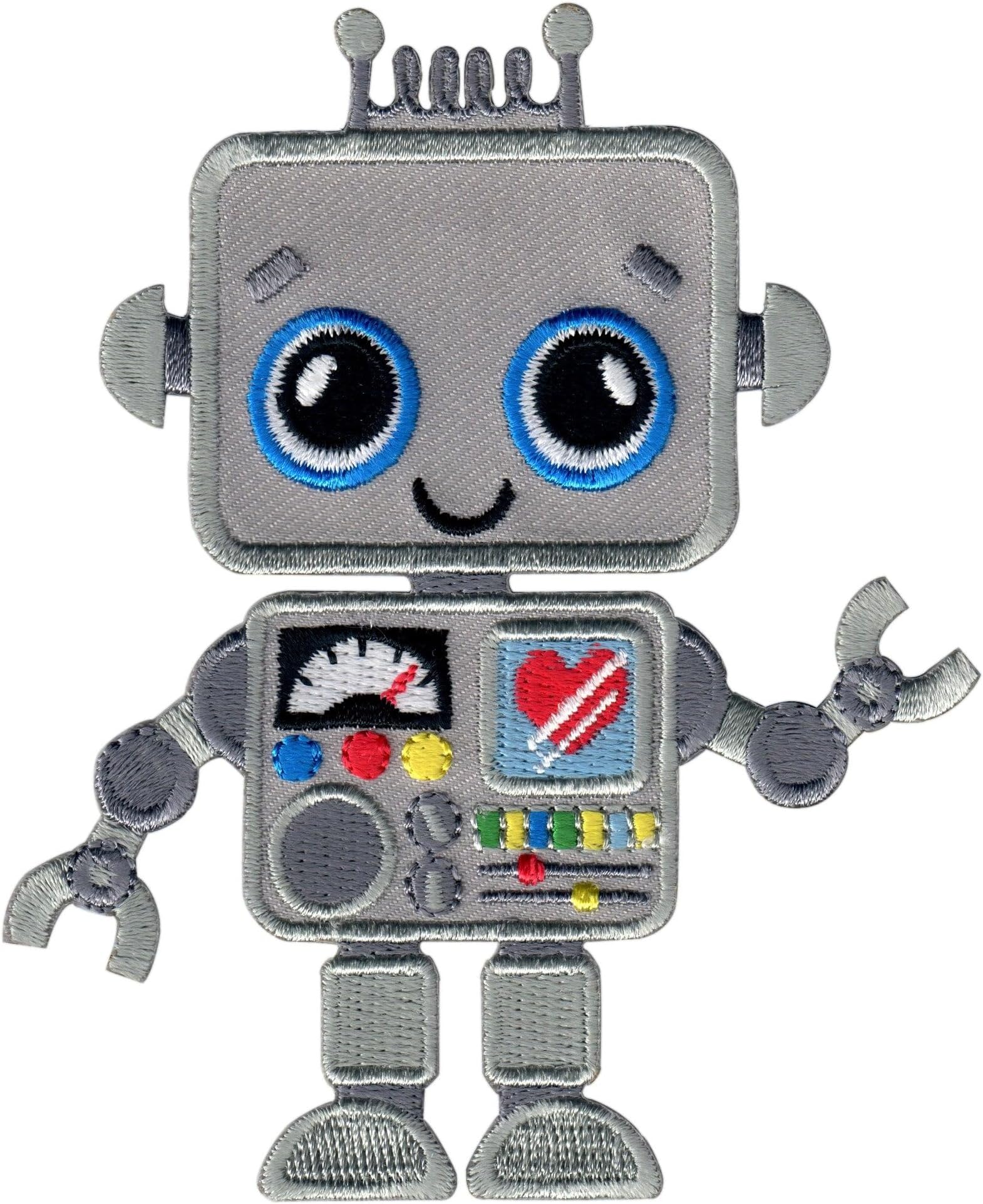 PatchMommy Robot Iron-On Patch - Premium Embroidered, Washable - 3.5" x 2.9" - Durable Applique for Jackets & Backpacks