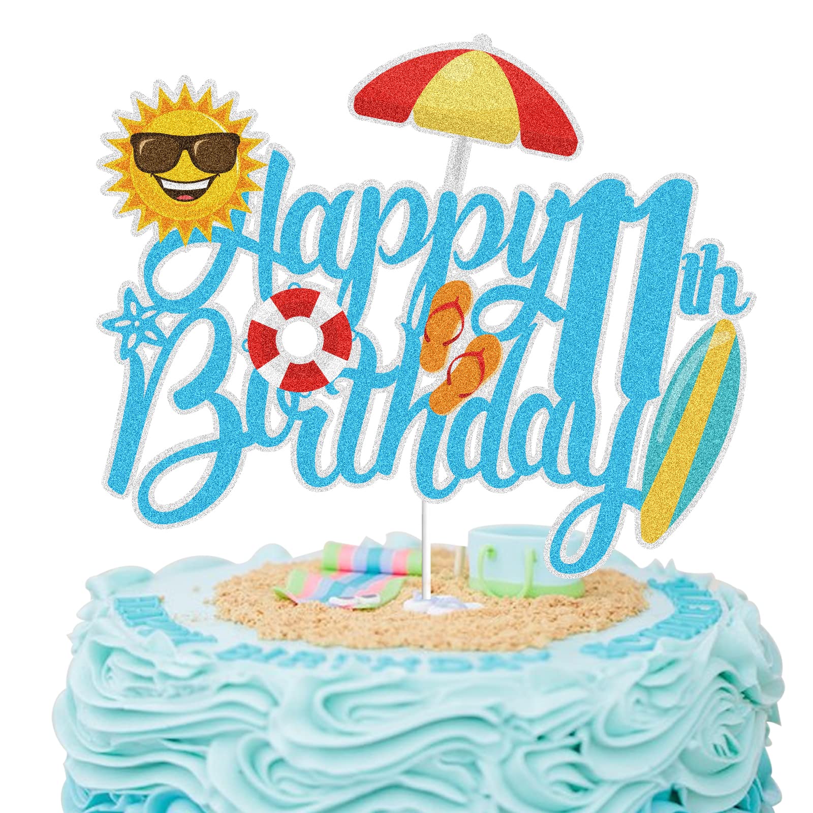 Amazon.com: Summer Beach Happy 11th Birthday Cake Topper Blue Glitter  Summer Pool Swimming Surfing 11 Eleven Years Old Party Decoration Summer  Holiday Birthday Party Favor Supplies : Grocery & Gourmet Food