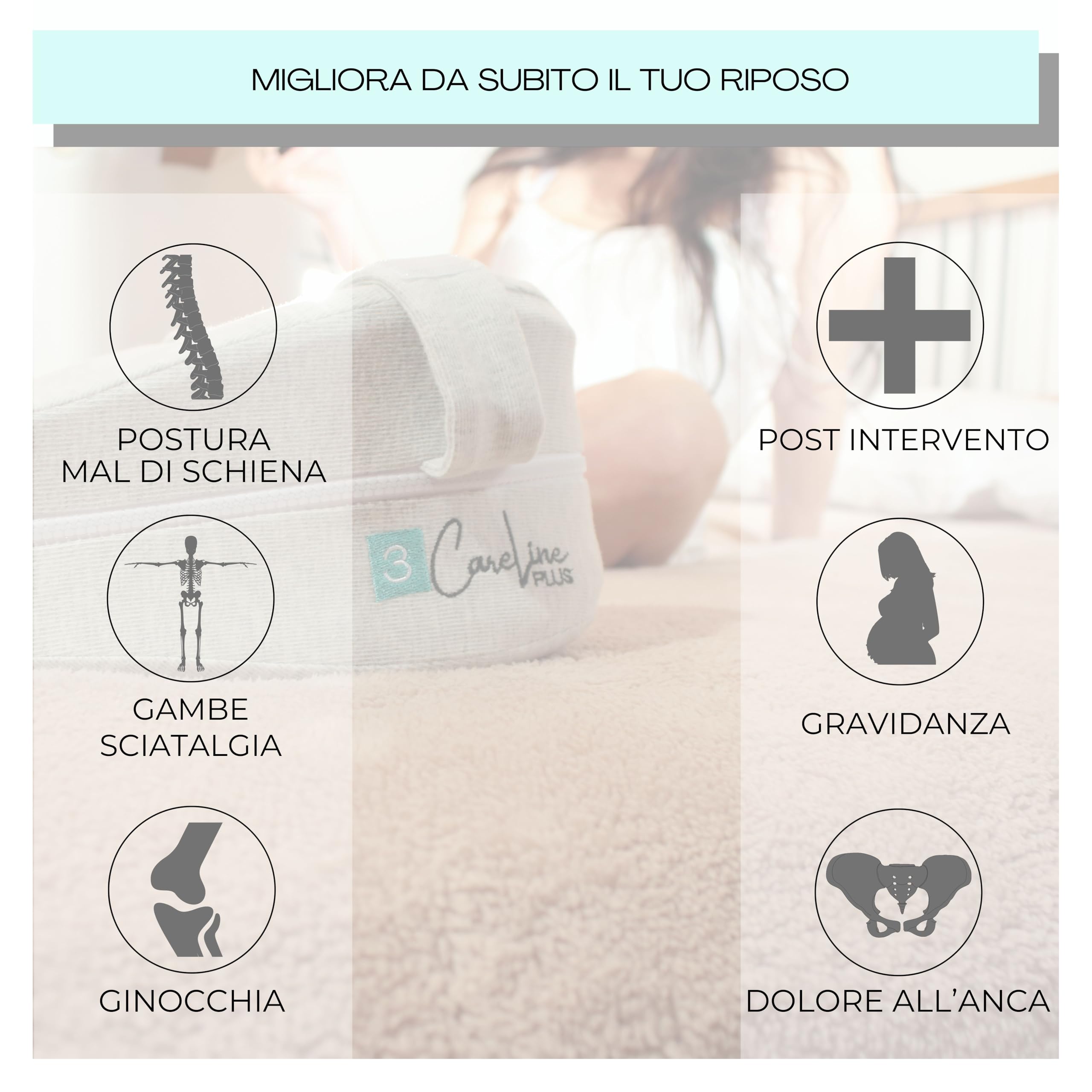 3CareLine - Cuscino per Gambe e ginocchia Dormire sul Fianco - Ortopedico - In memory Foam - Perfetto in Gravidanza
