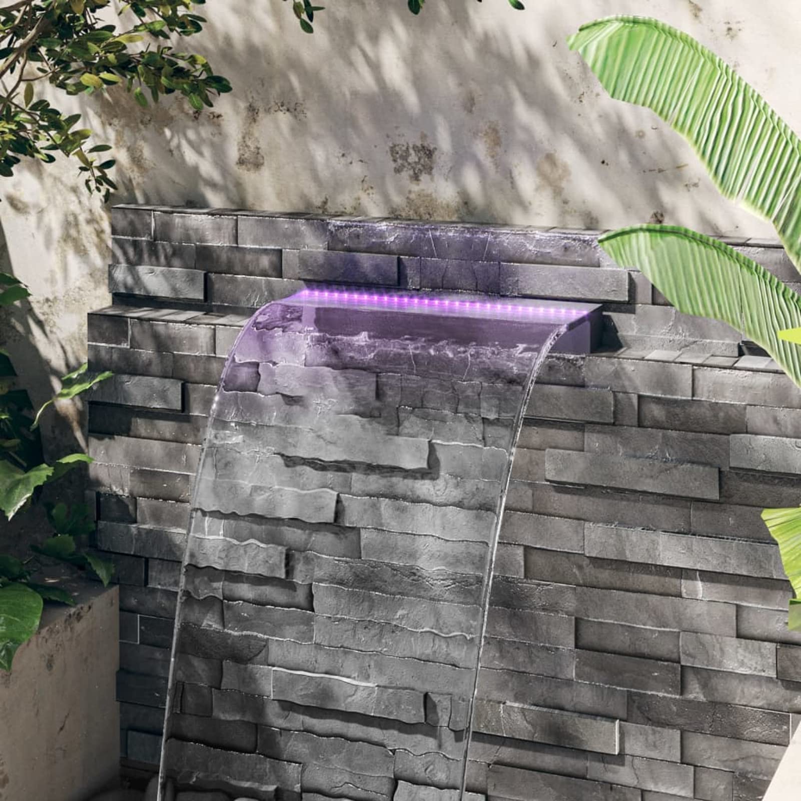 Fuente Cascada conRGB acrílico 60 cm, Cascadas para Piscinas, Fuente Piscina, Fuente Jardin, Estanque Jardin, Fuente Cascada, Cascada Estanque - SPU:151403